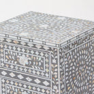FLORAL-GREY MOTHER OF PEARL THREE DRAWER BEDSIDE TABLE - Art and craft furniture 