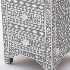 FLORAL-GREY MOTHER OF PEARL THREE DRAWER BEDSIDE TABLE - Art and craft furniture 
