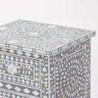 FLORAL-GREY MOTHER OF PEARL THREE DRAWER BEDSIDE TABLE - Art and craft furniture 