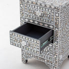 FLORAL-GREY MOTHER OF PEARL THREE DRAWER BEDSIDE TABLE - Art and craft furniture 