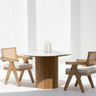 TERRALUXE MARBLE TOP AND WDN LEG DINING TABLE - Art and craft furniture 