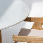 TERRALUXE MARBLE TOP AND WDN LEG DINING TABLE - Art and craft furniture 
