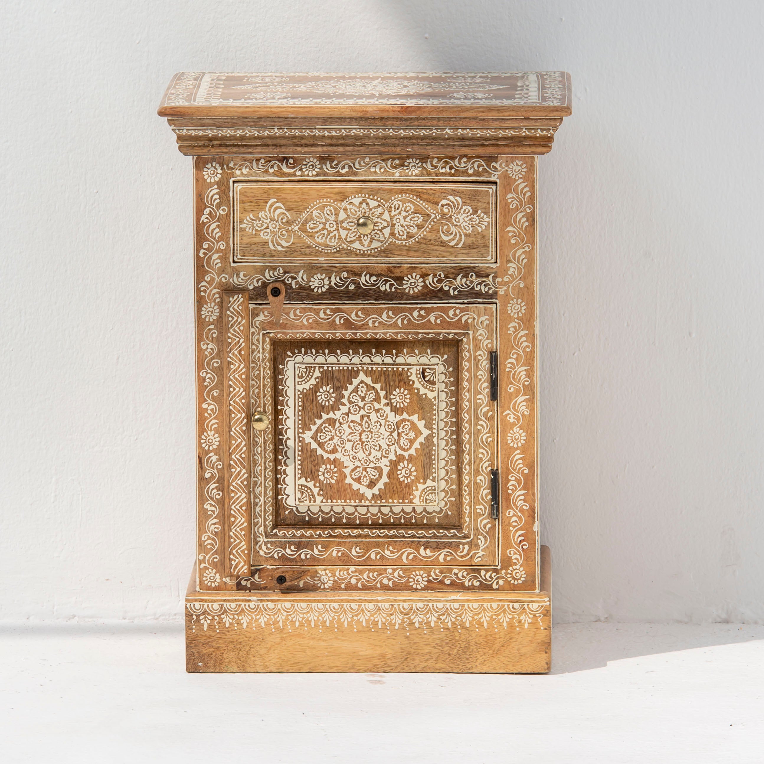 Hand painted Mango Wood Bed Side table - Art and craft furniture 