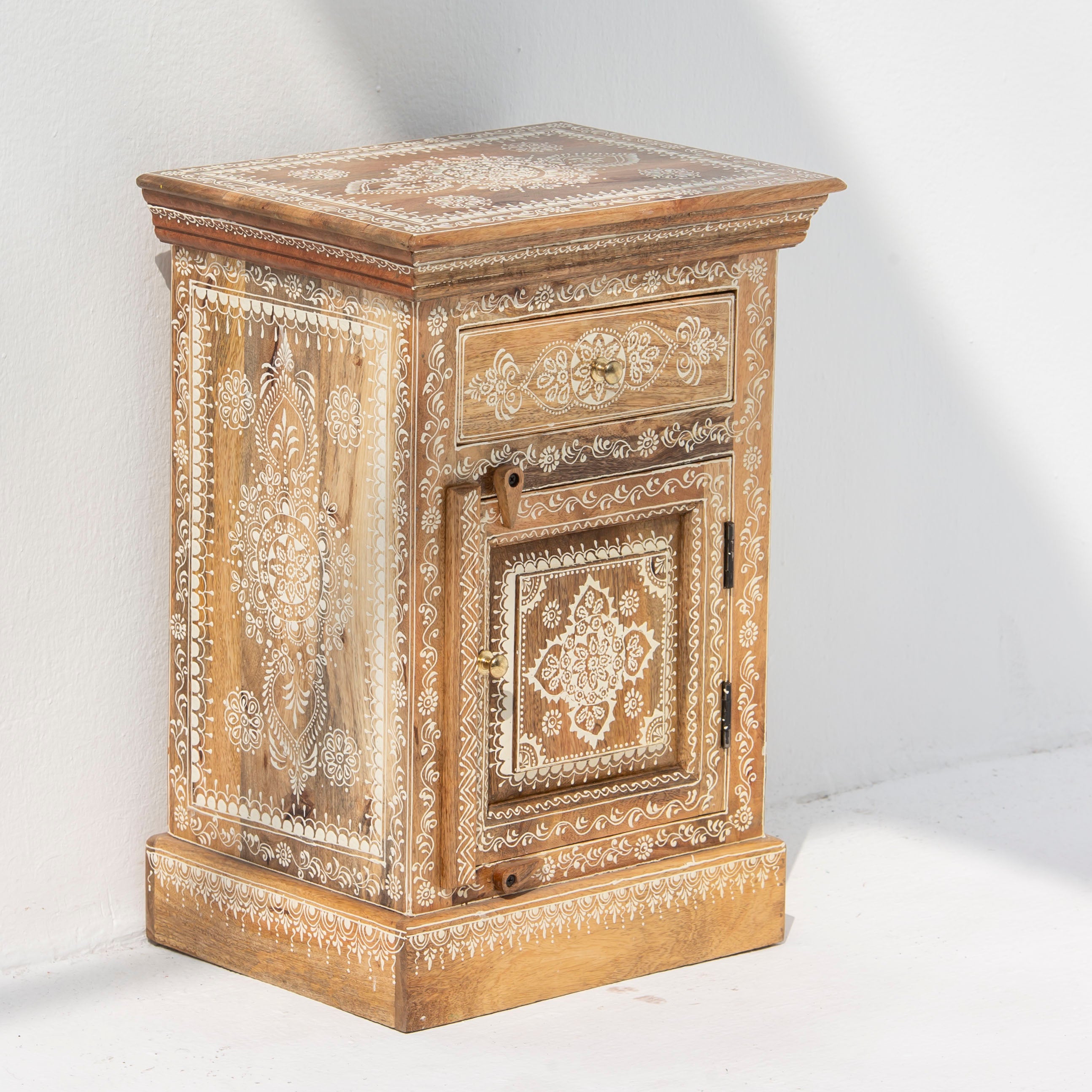 Hand painted Mango Wood Bed Side table - Art and craft furniture 