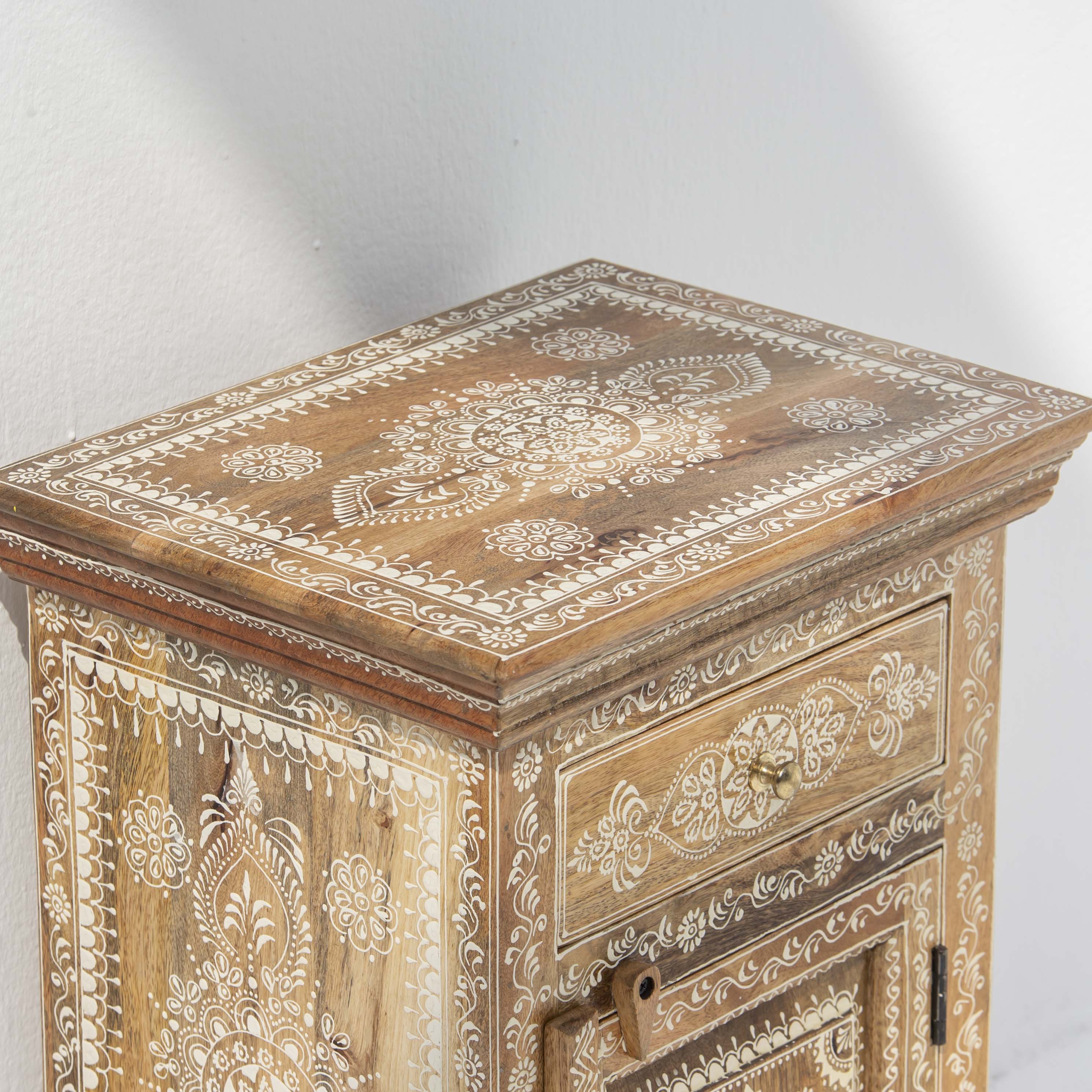 Hand painted Mango Wood Bed Side table - Art and craft furniture 