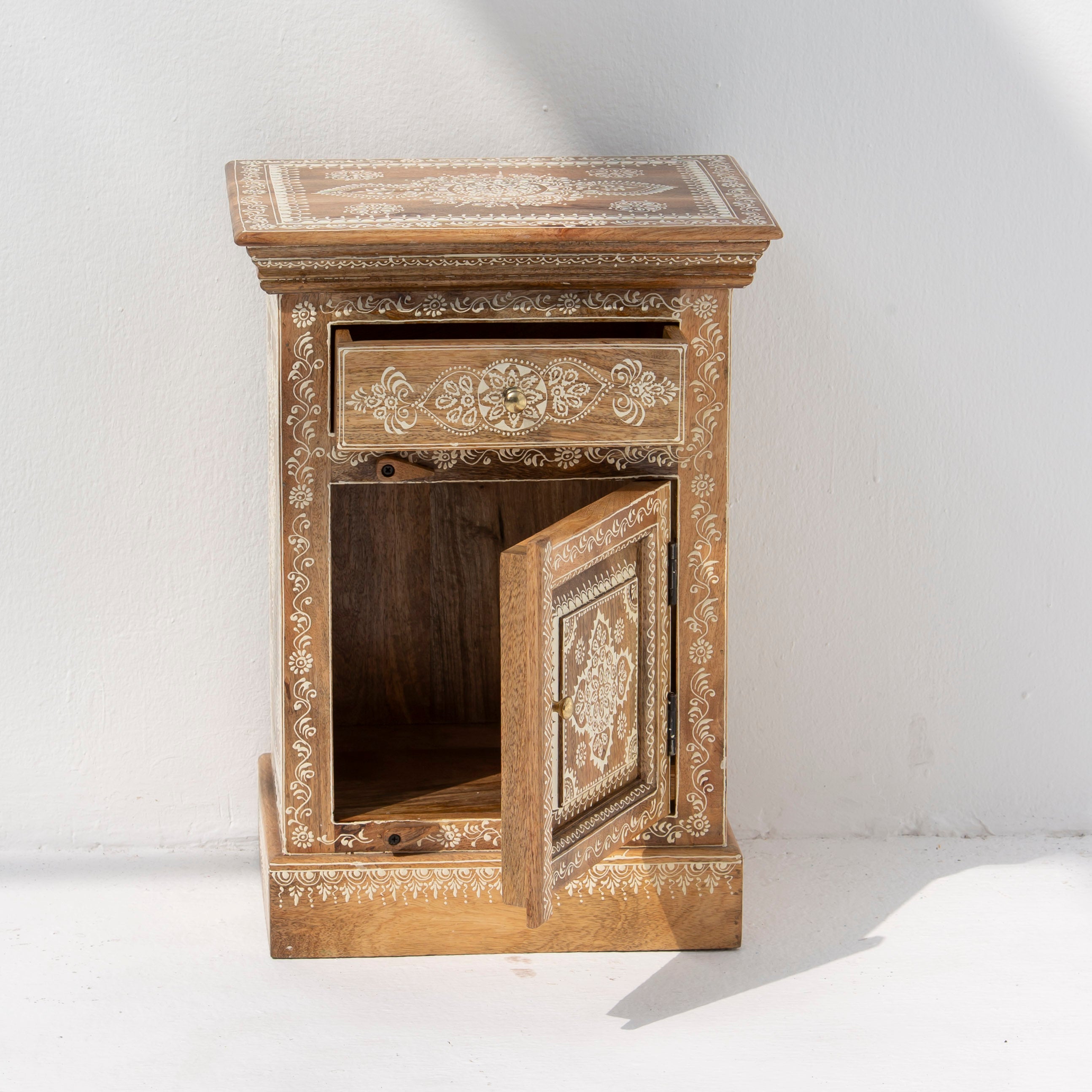 Hand painted Mango Wood Bed Side table - Art and craft furniture 