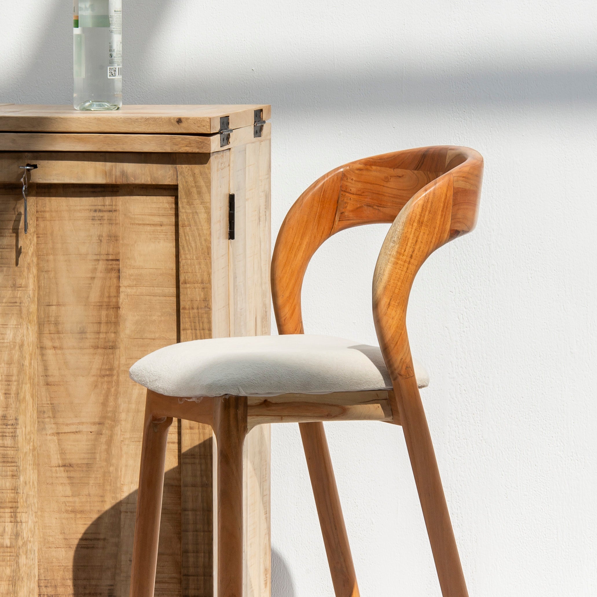 MINIMALIST ACACIA WOOD WITH FABRIC BAR STOOL