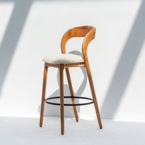 MINIMALIST ACACIA WOOD WITH FABRIC BAR STOOL