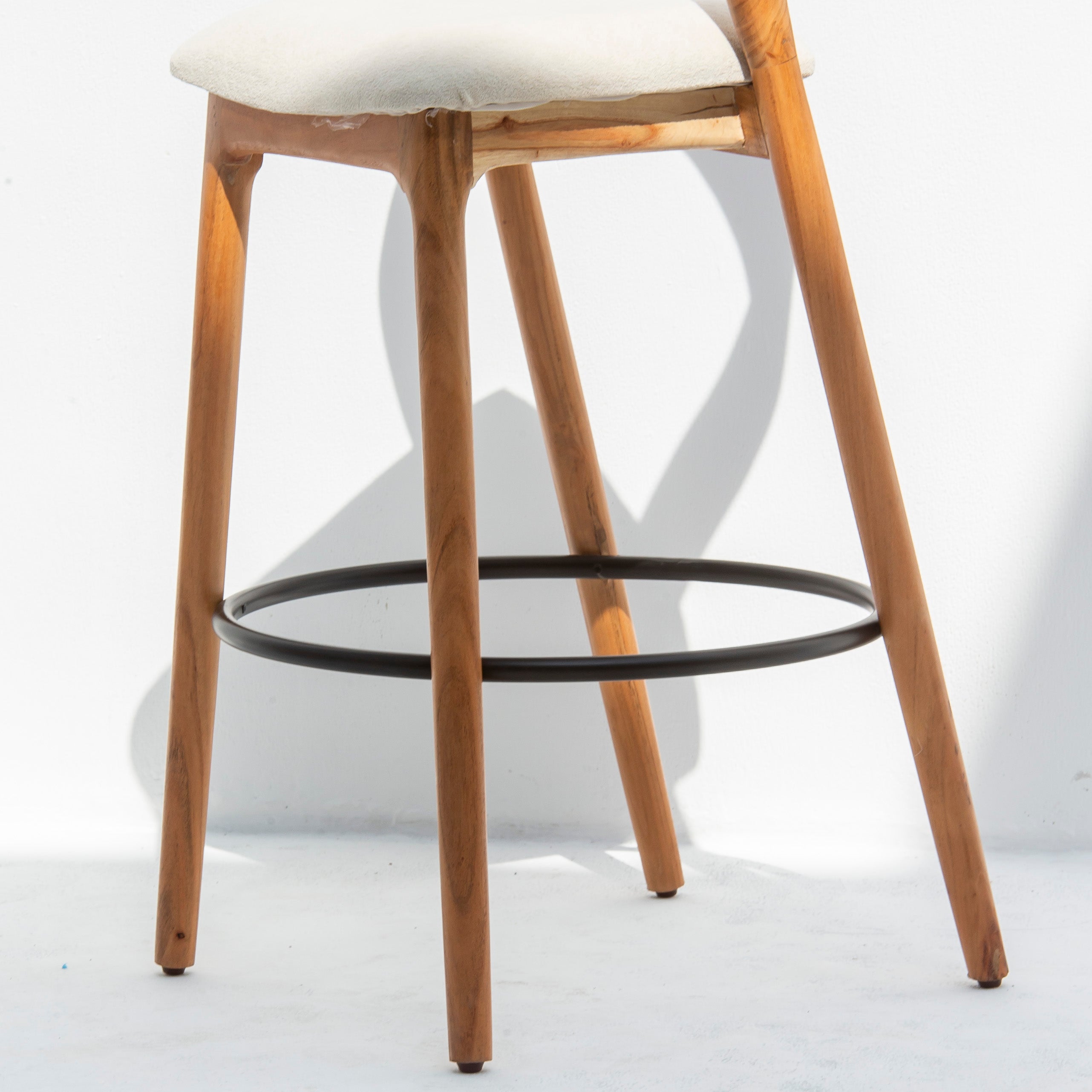 MINIMALIST ACACIA WOOD WITH FABRIC BAR STOOL