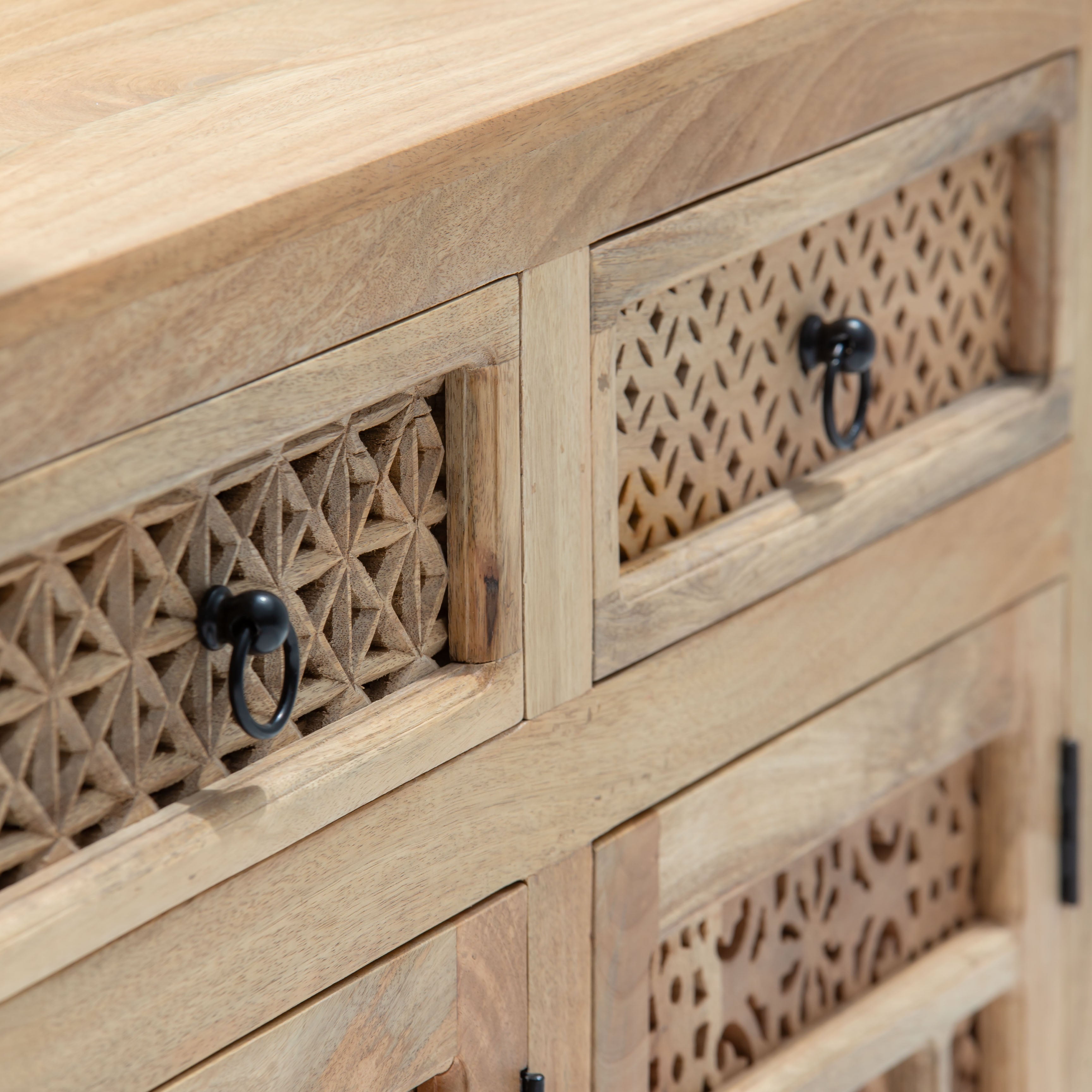 SIERRA WOODEN THREE DOOR THREE DRAWER CARVING SIDEBOARD