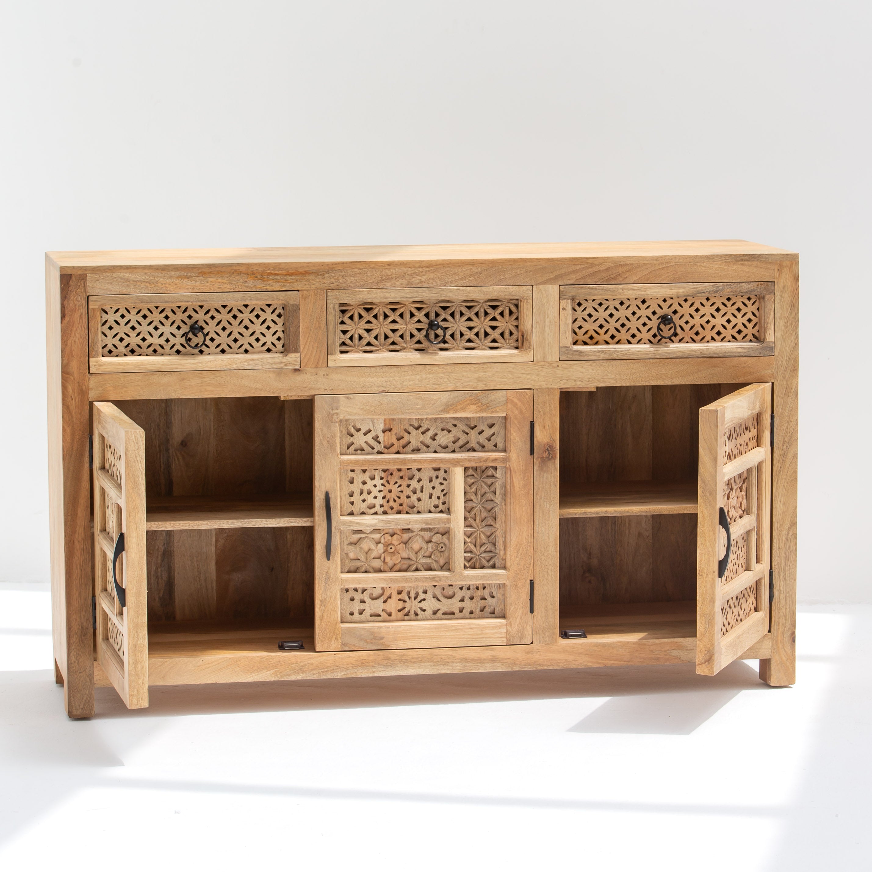 SIERRA WOODEN THREE DOOR THREE DRAWER CARVING SIDEBOARD