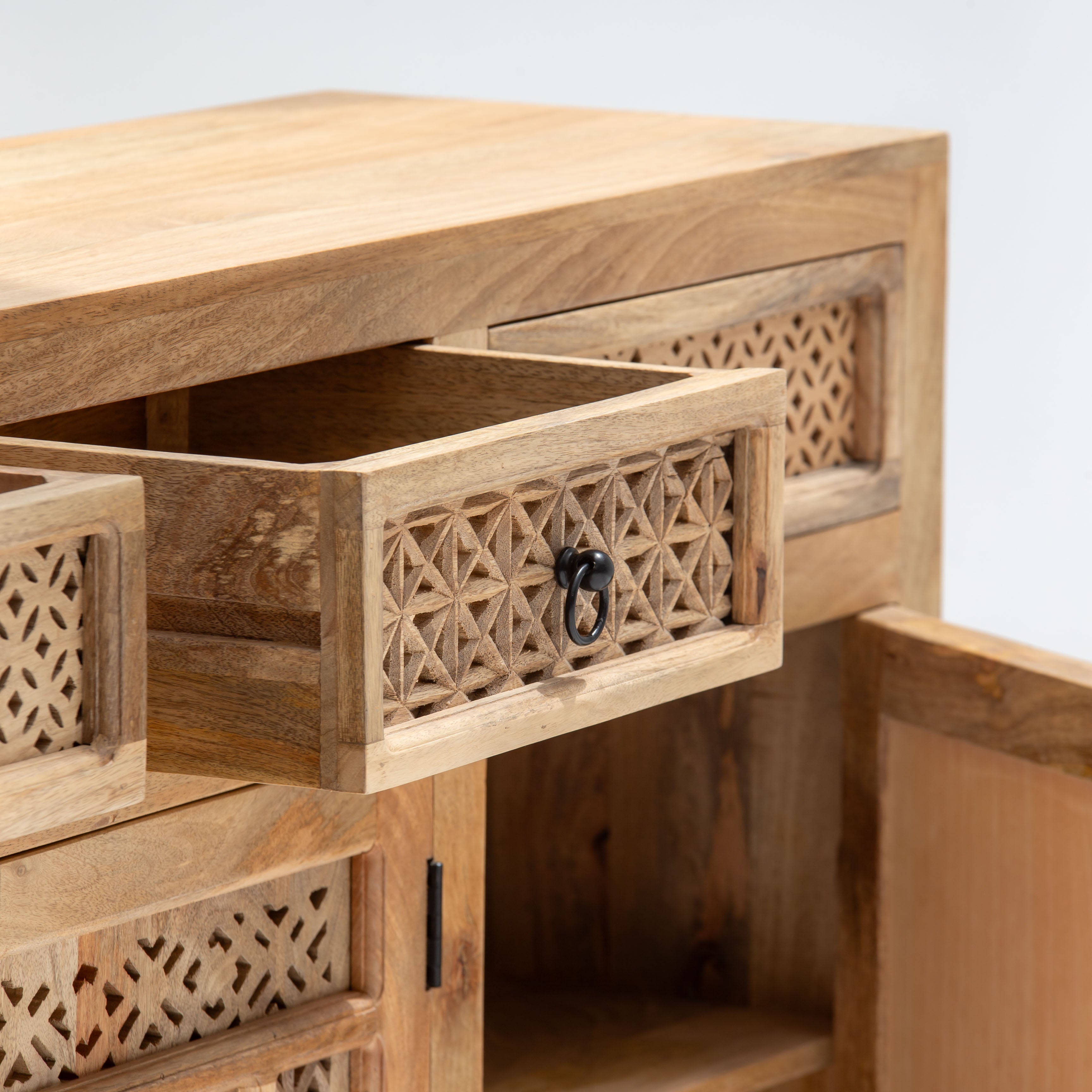 SIERRA WOODEN THREE DOOR THREE DRAWER CARVING SIDEBOARD