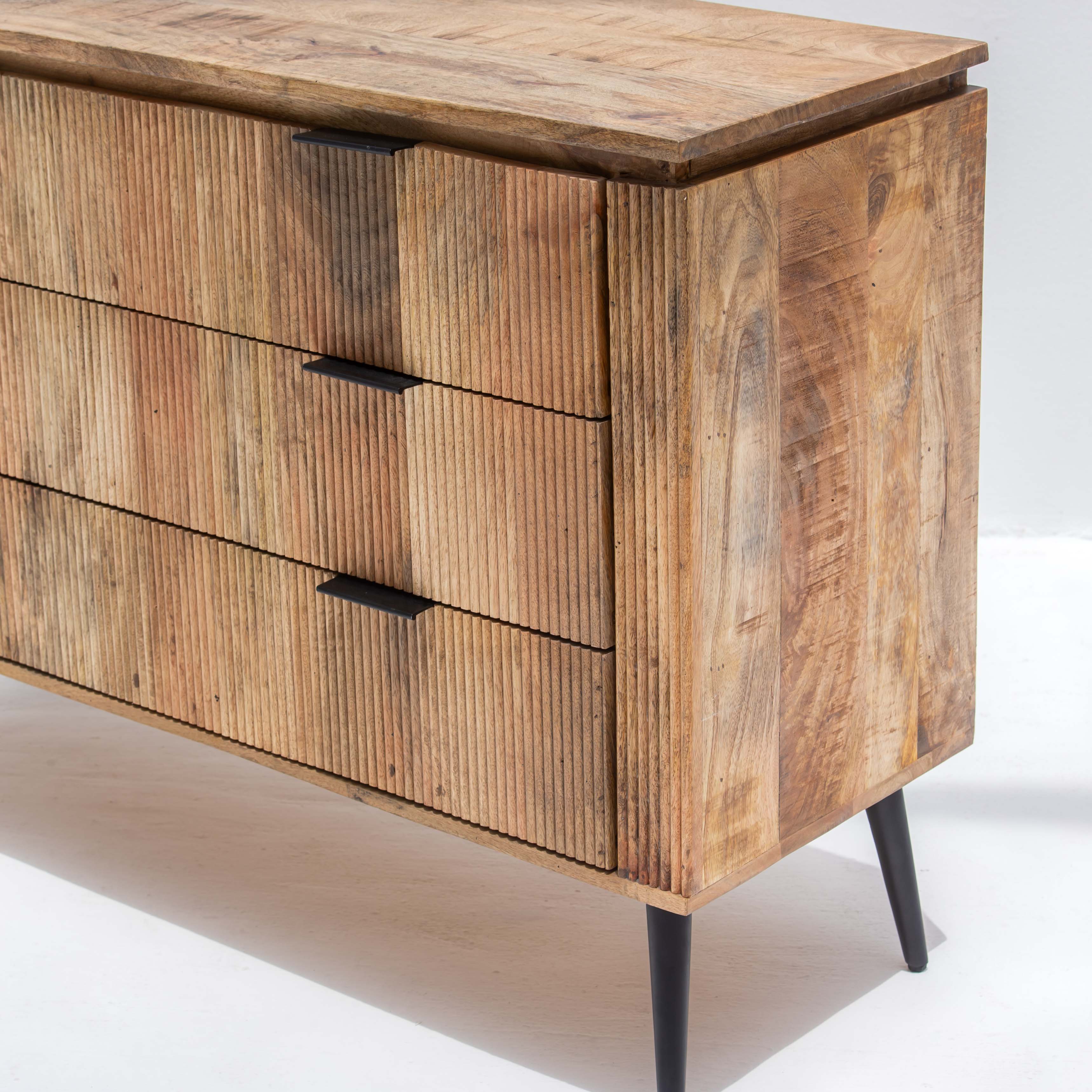 FLUTELINE WOODEN THREE DRAWER DRAWCHEST