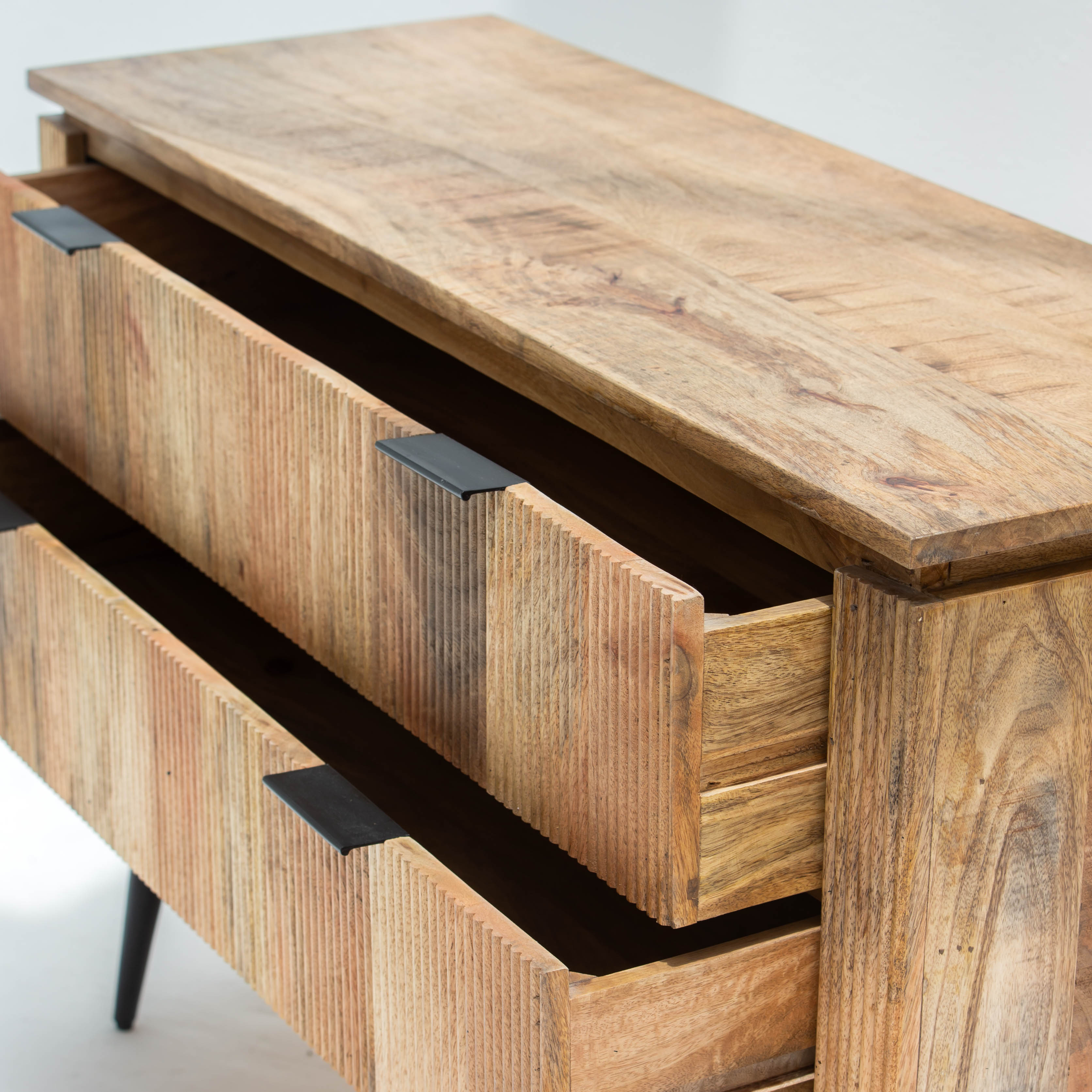 FLUTELINE WOODEN THREE DRAWER DRAWCHEST