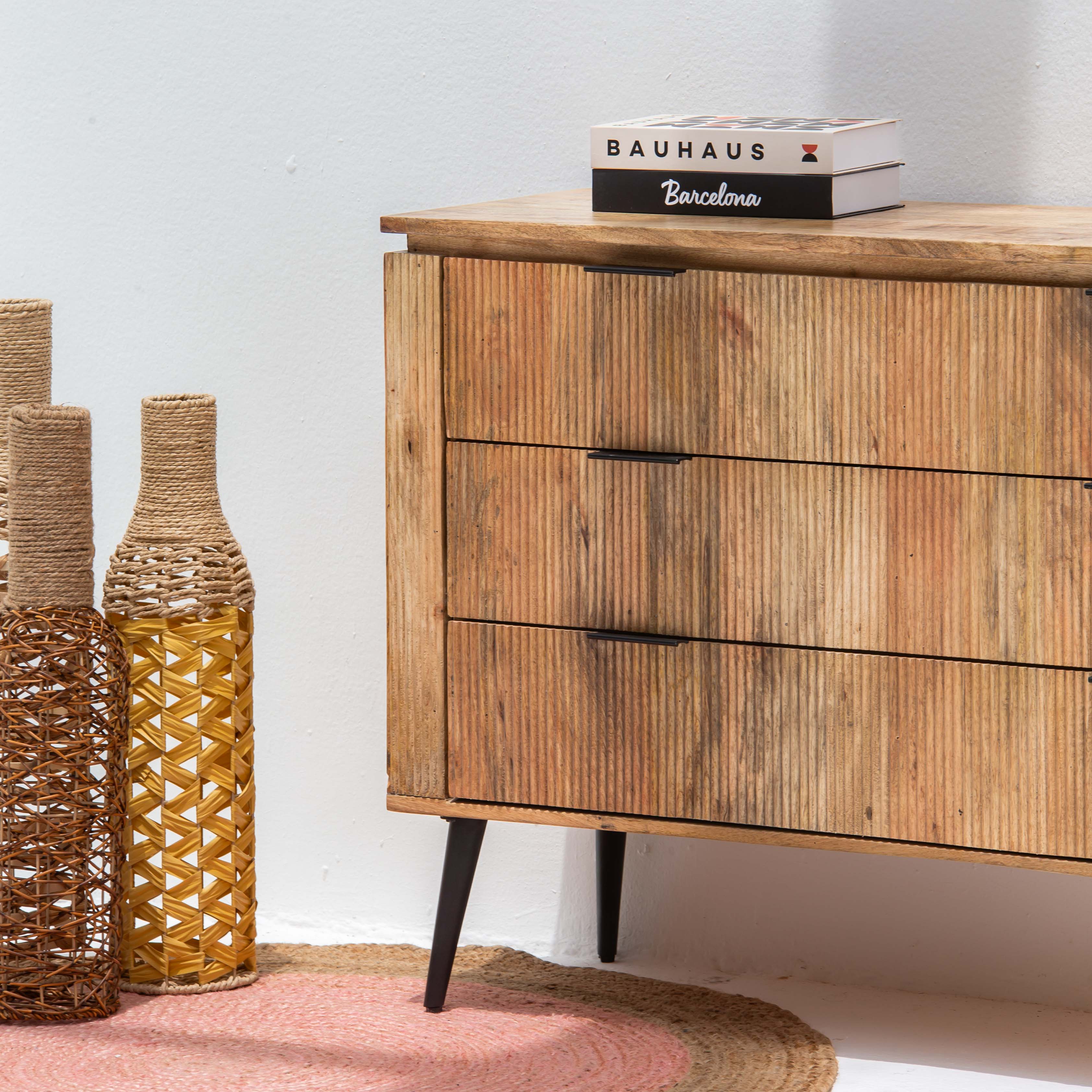 FLUTELINE WOODEN THREE DRAWER DRAWCHEST