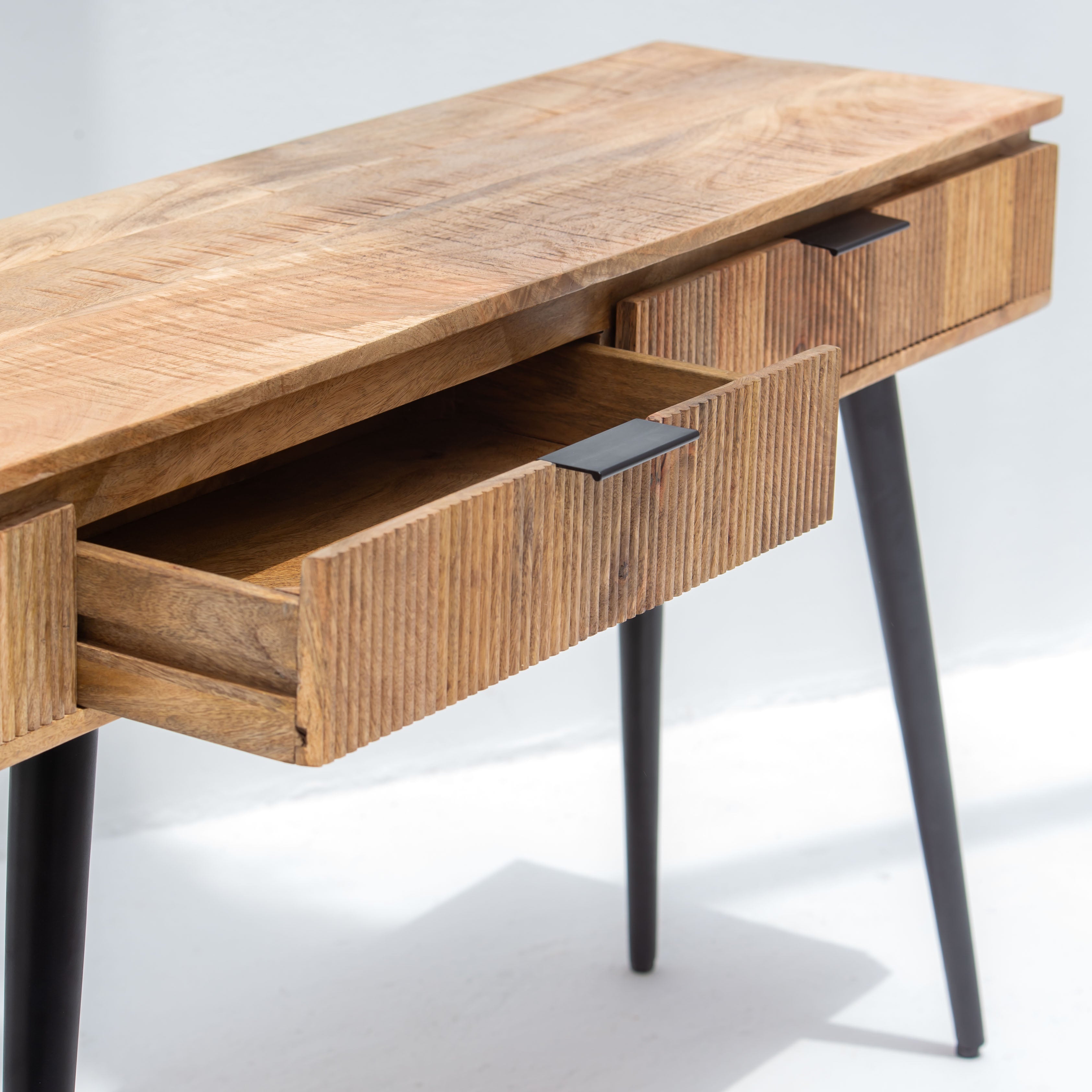 FLUTELINE WOODEN TWO DRAWER CONSOLE TABLE