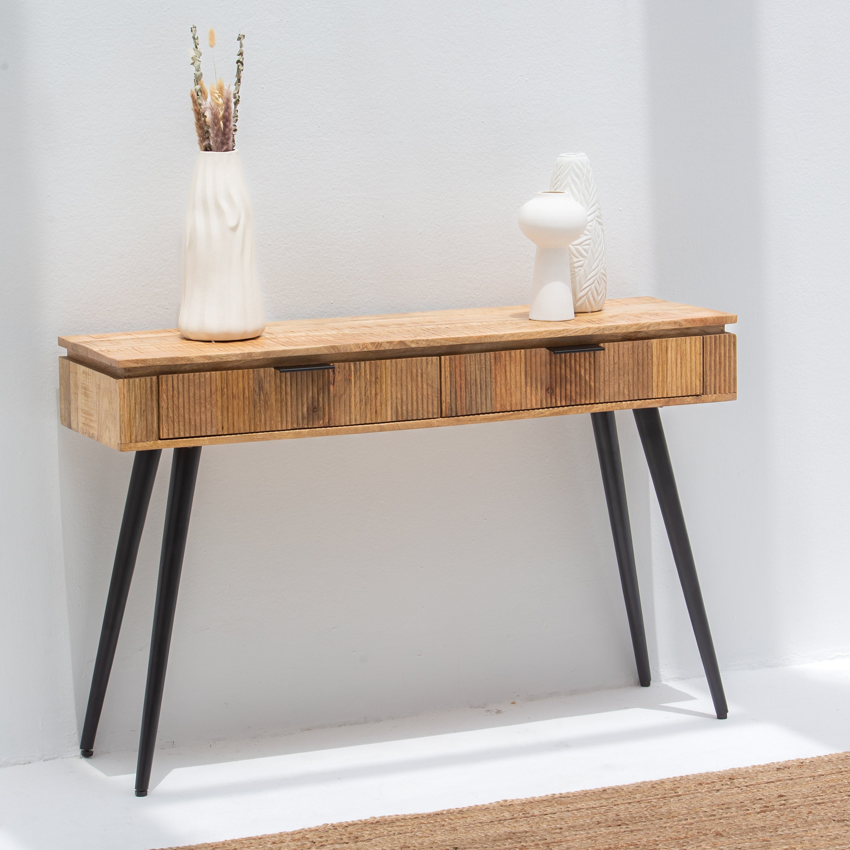 FLUTELINE WOODEN TWO DRAWER CONSOLE TABLE