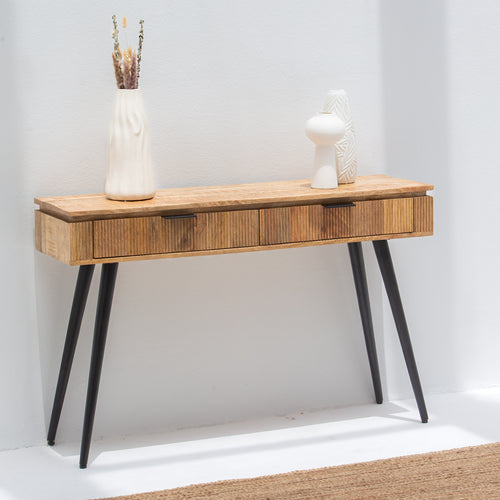 FLUTELINE WOODEN TWO DRAWER CONSOLE TABLE