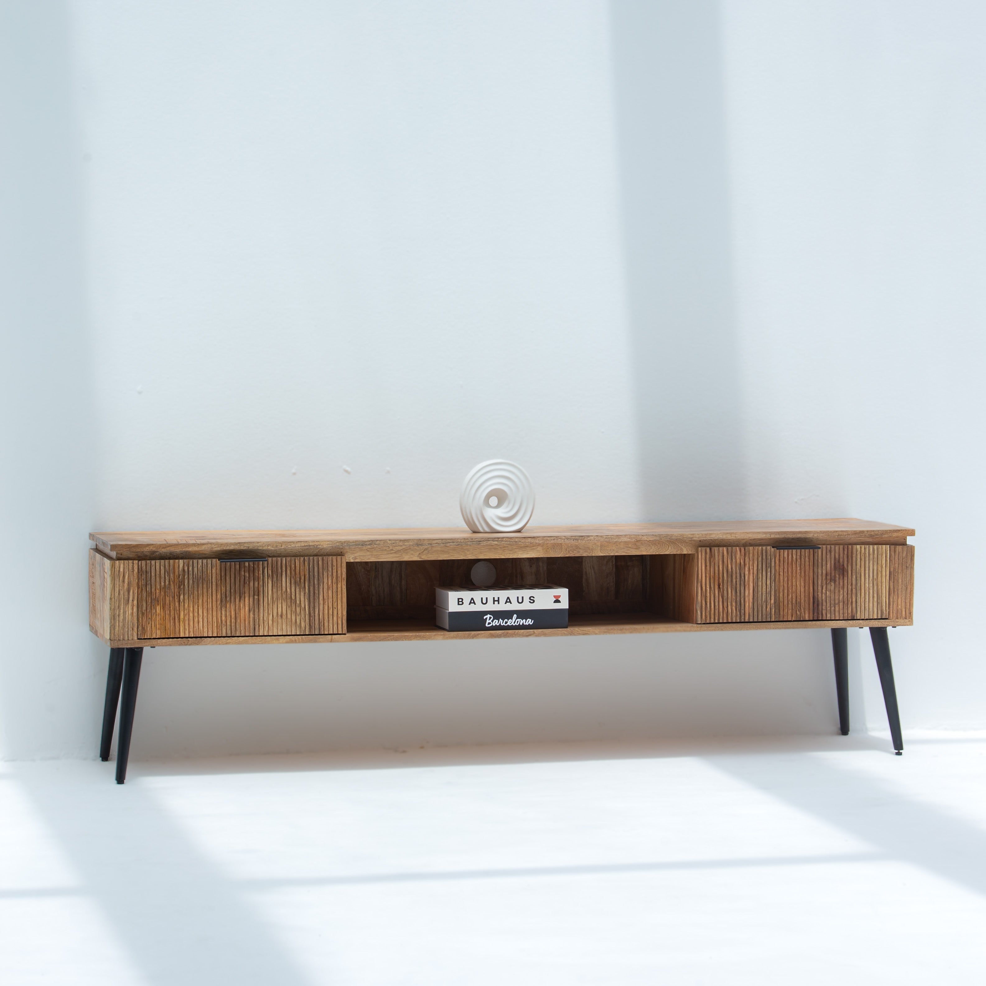 FLUTELINE WOODEN TWO DRAWER TV STAND