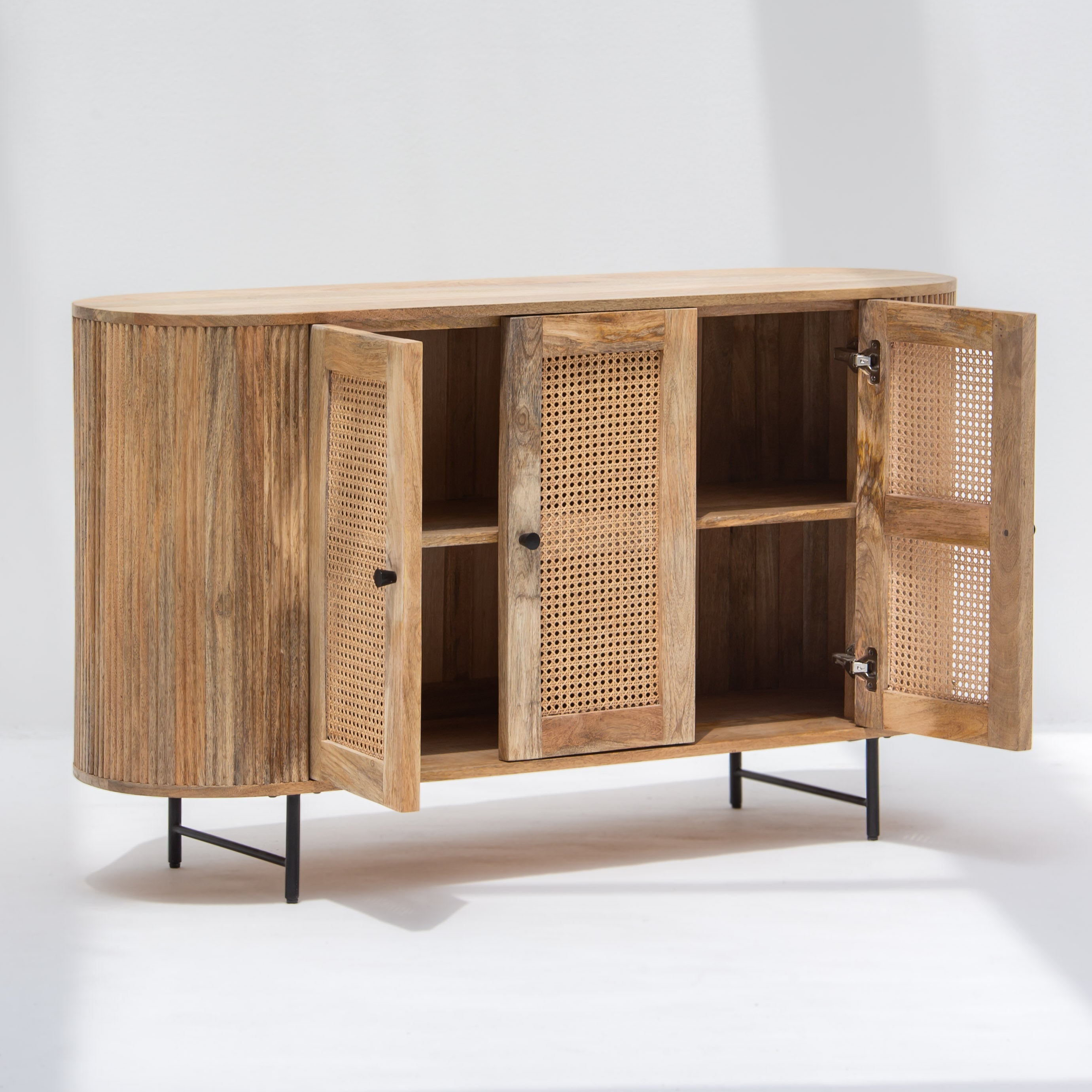 WINDSOR CANE THREE DOOR SIDE BOARD