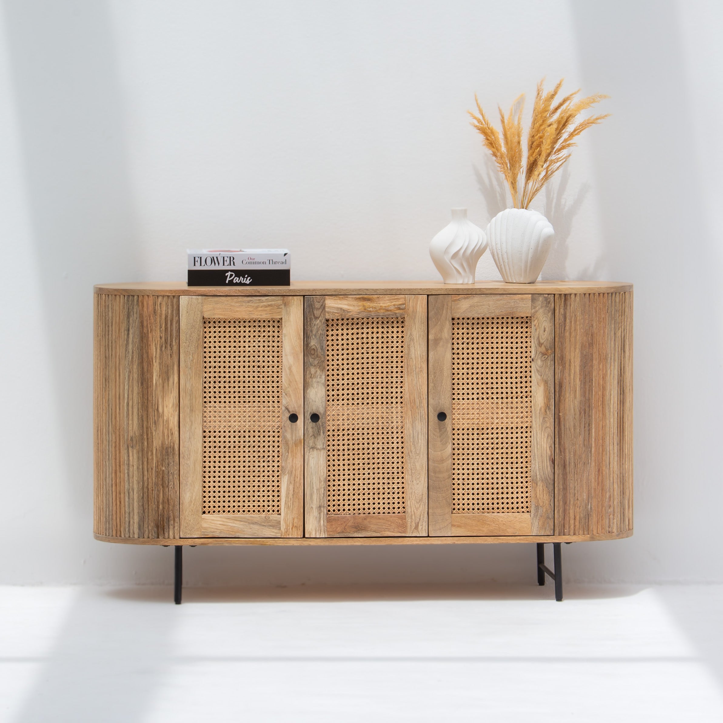 WINDSOR CANE THREE DOOR SIDE BOARD