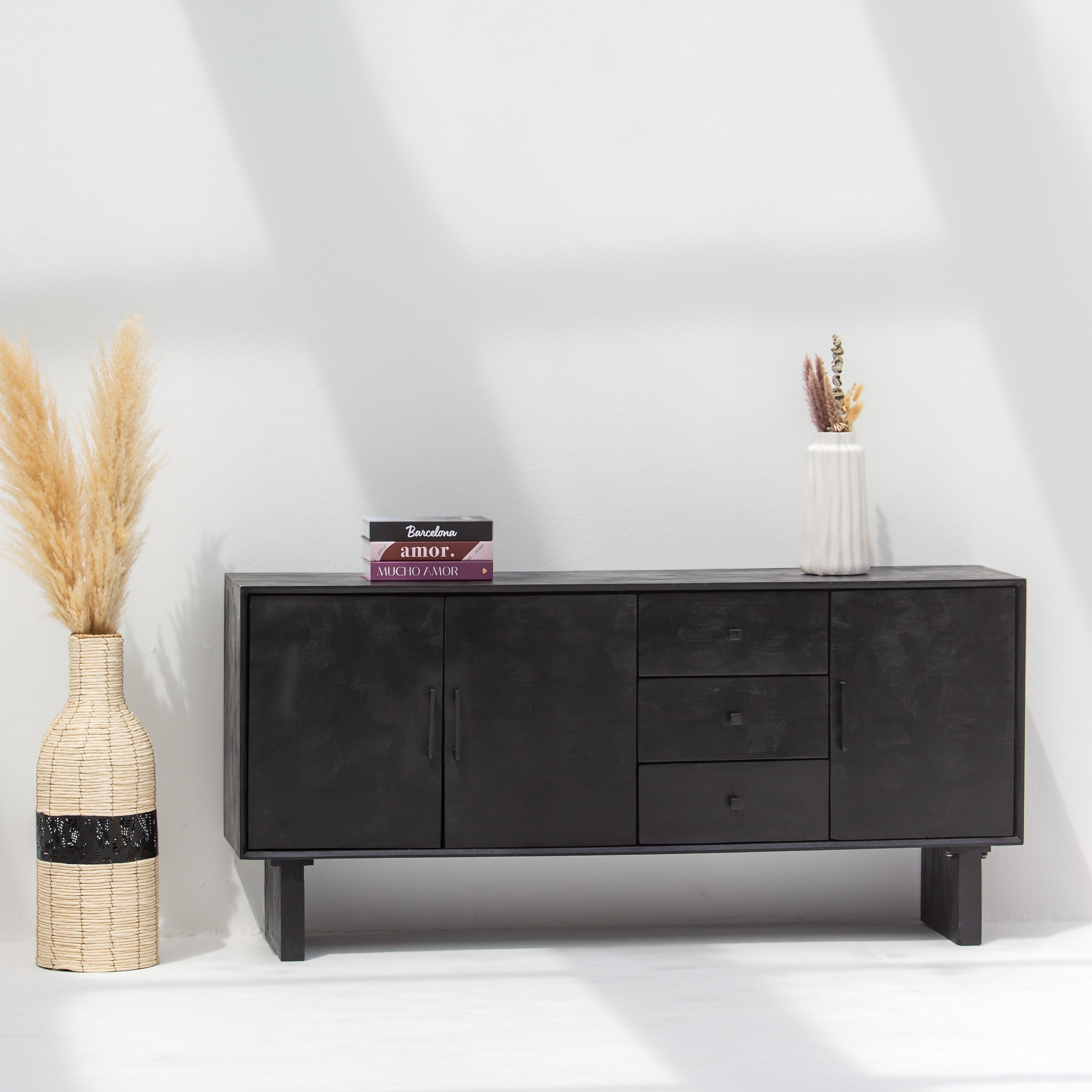 BARMER WOODEN THREE DRAWER THREE DOOR SIDEBOARD