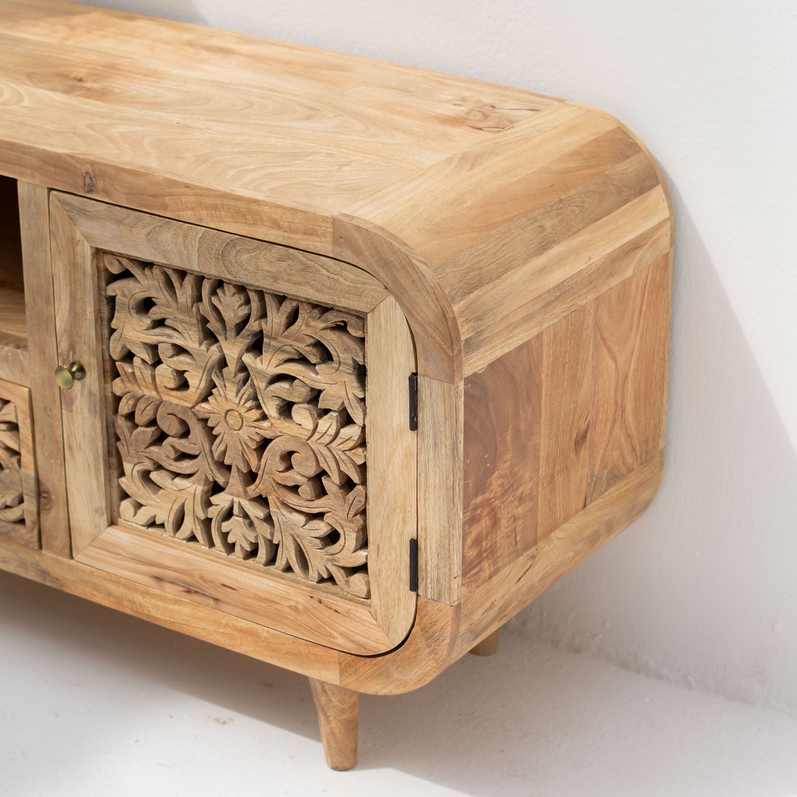 ZENVIA WOODEN CARVING TWO DOOR TWO DRAWER TV STAND