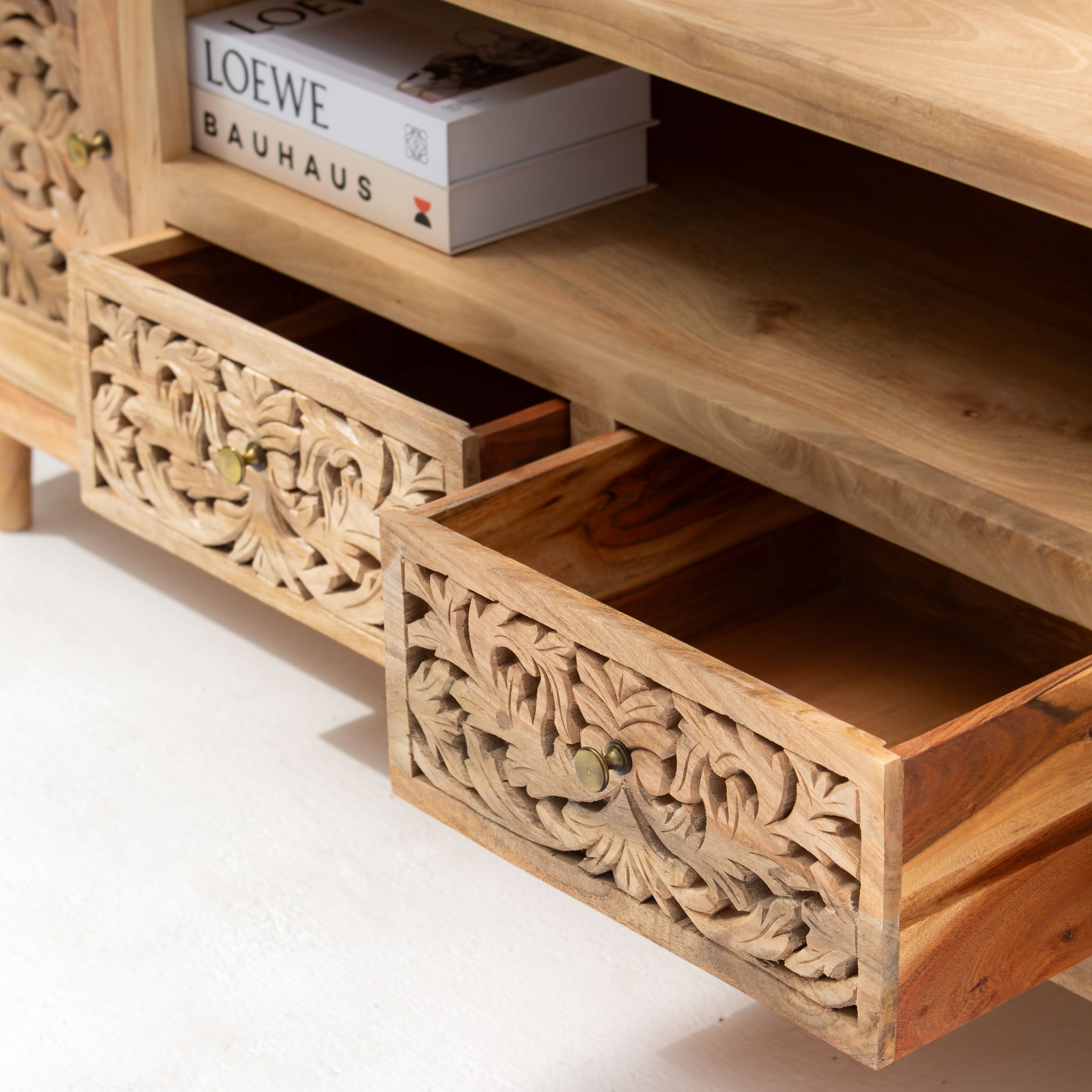 ZENVIA WOODEN CARVING TWO DOOR TWO DRAWER TV STAND