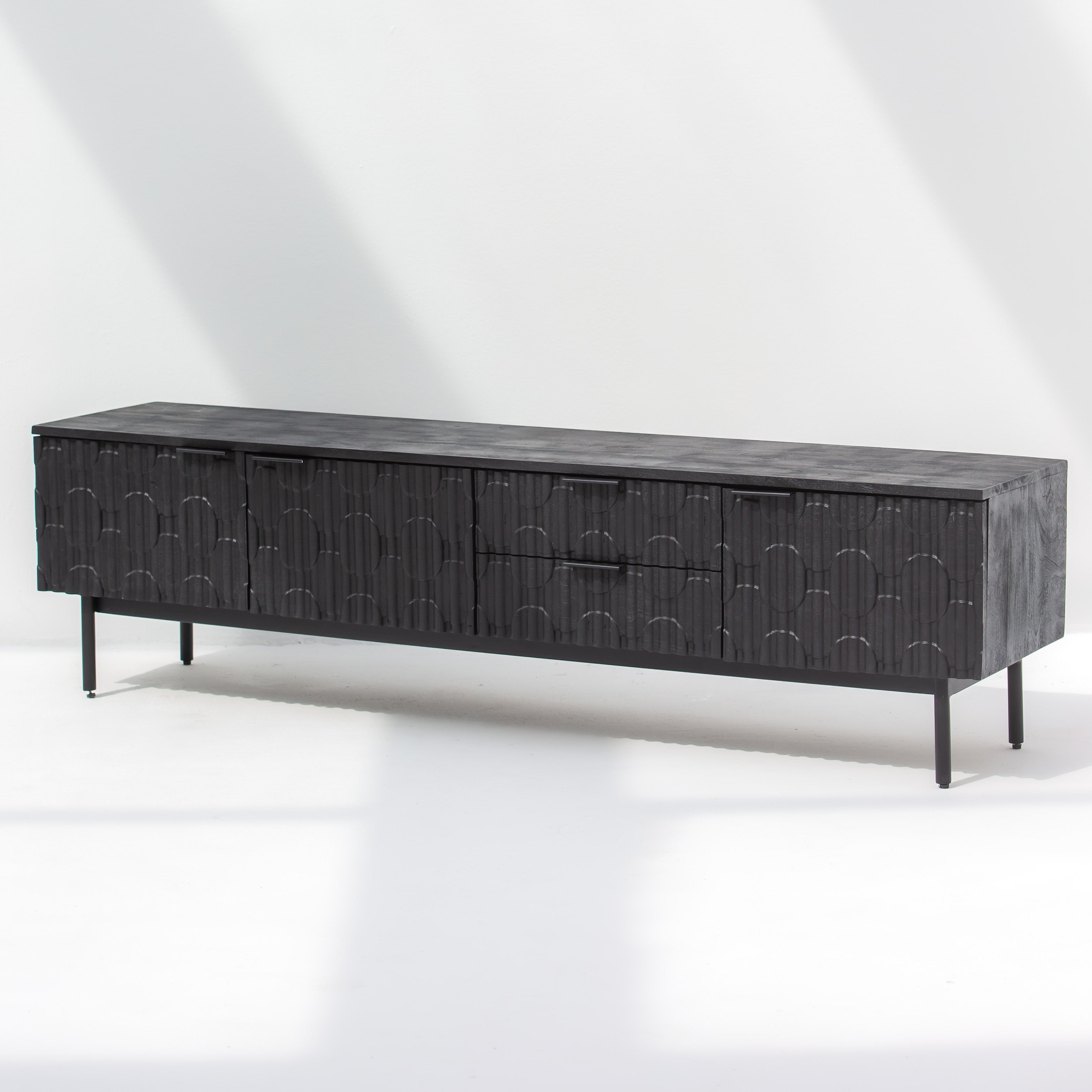 BLACK GALAXY TWO DRAWER THREE DOOR TV STAND