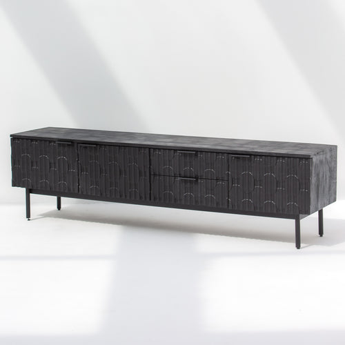 BLACK GALAXY TWO DRAWER THREE DOOR TV STAND