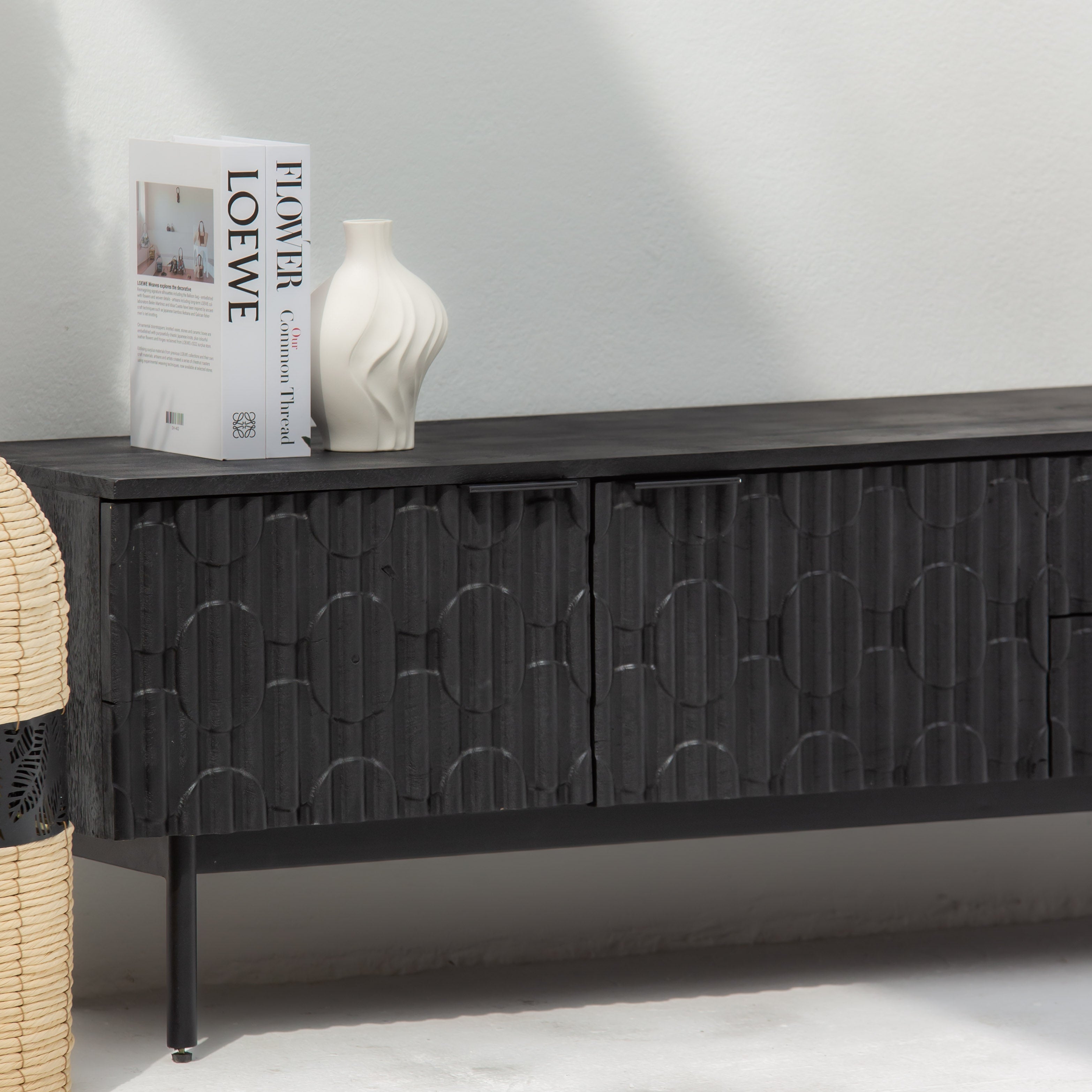 BLACK GALAXY TWO DRAWER THREE DOOR TV STAND