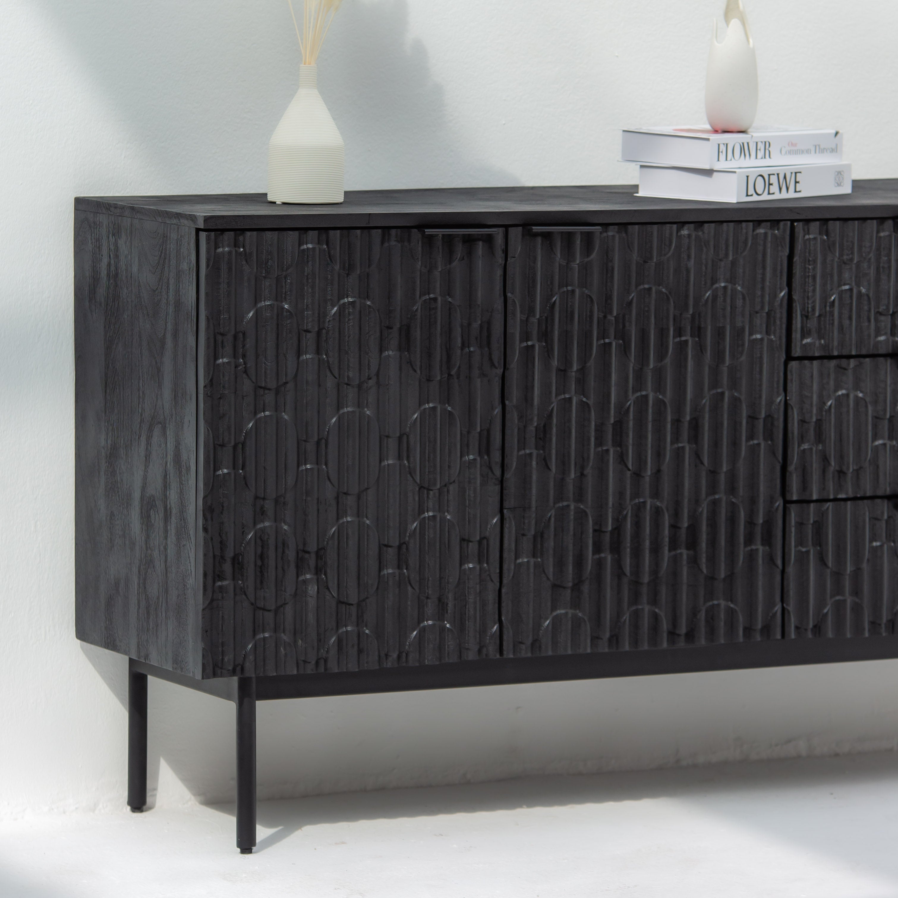 BLACK GALAXY THREE DRAWER THREE DOOR SIDEBOARD