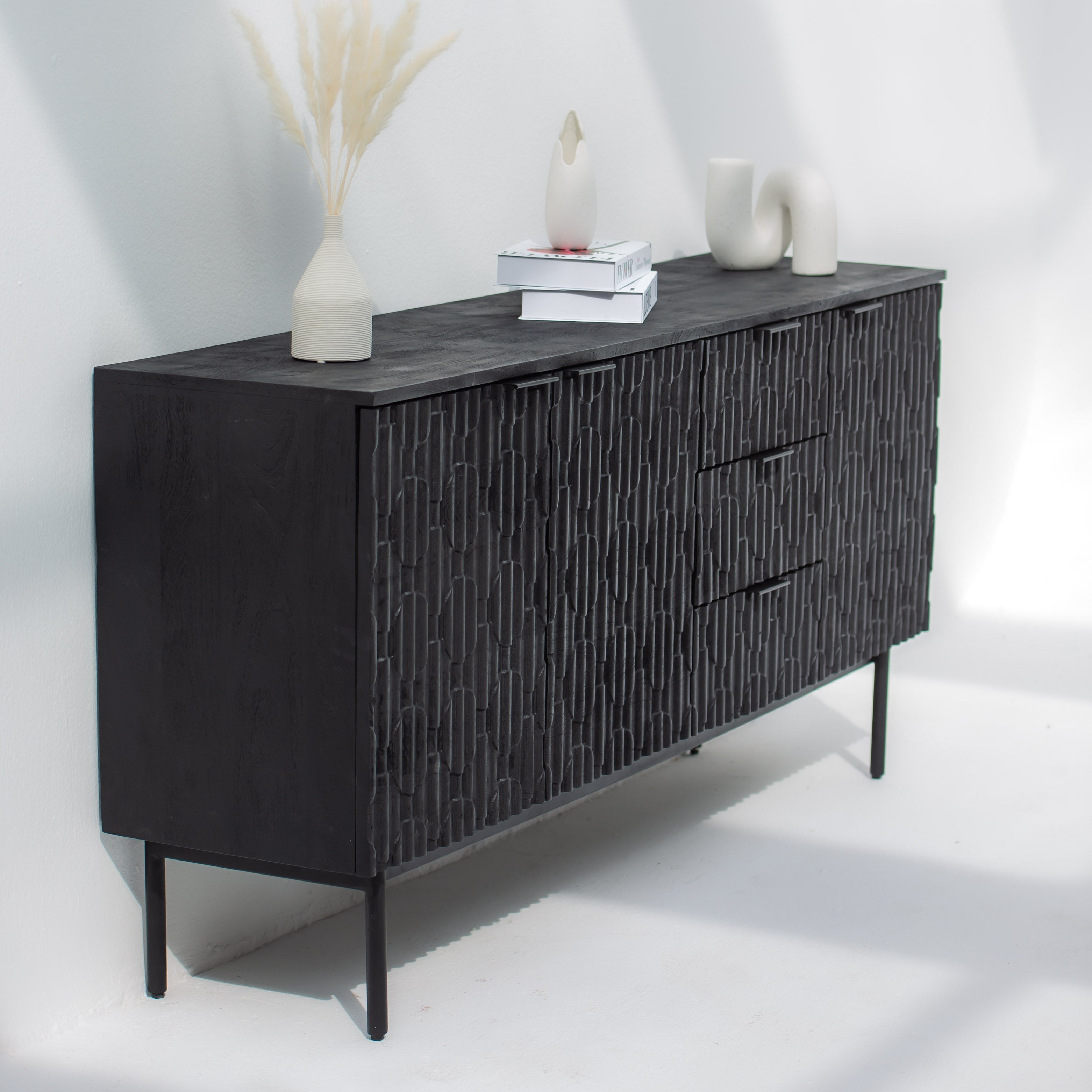 BLACK GALAXY THREE DRAWER THREE DOOR SIDEBOARD