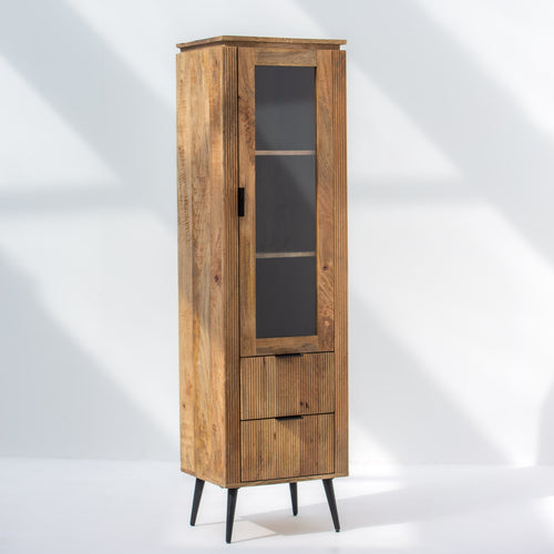 FLUTELINE WOODEN SIGNLE GLASS CABINET