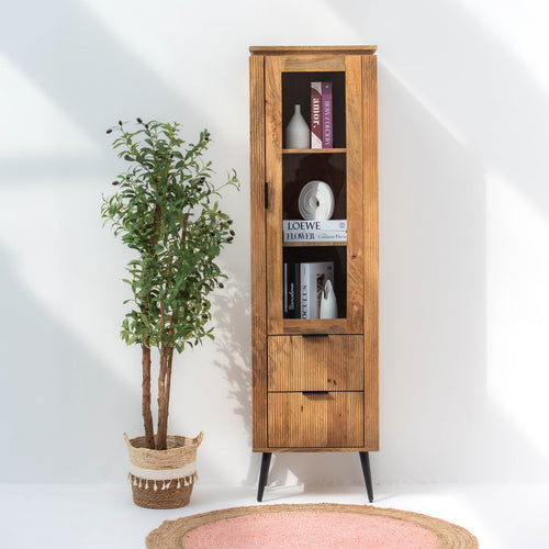 FLUTELINE WOODEN SIGNLE GLASS CABINET