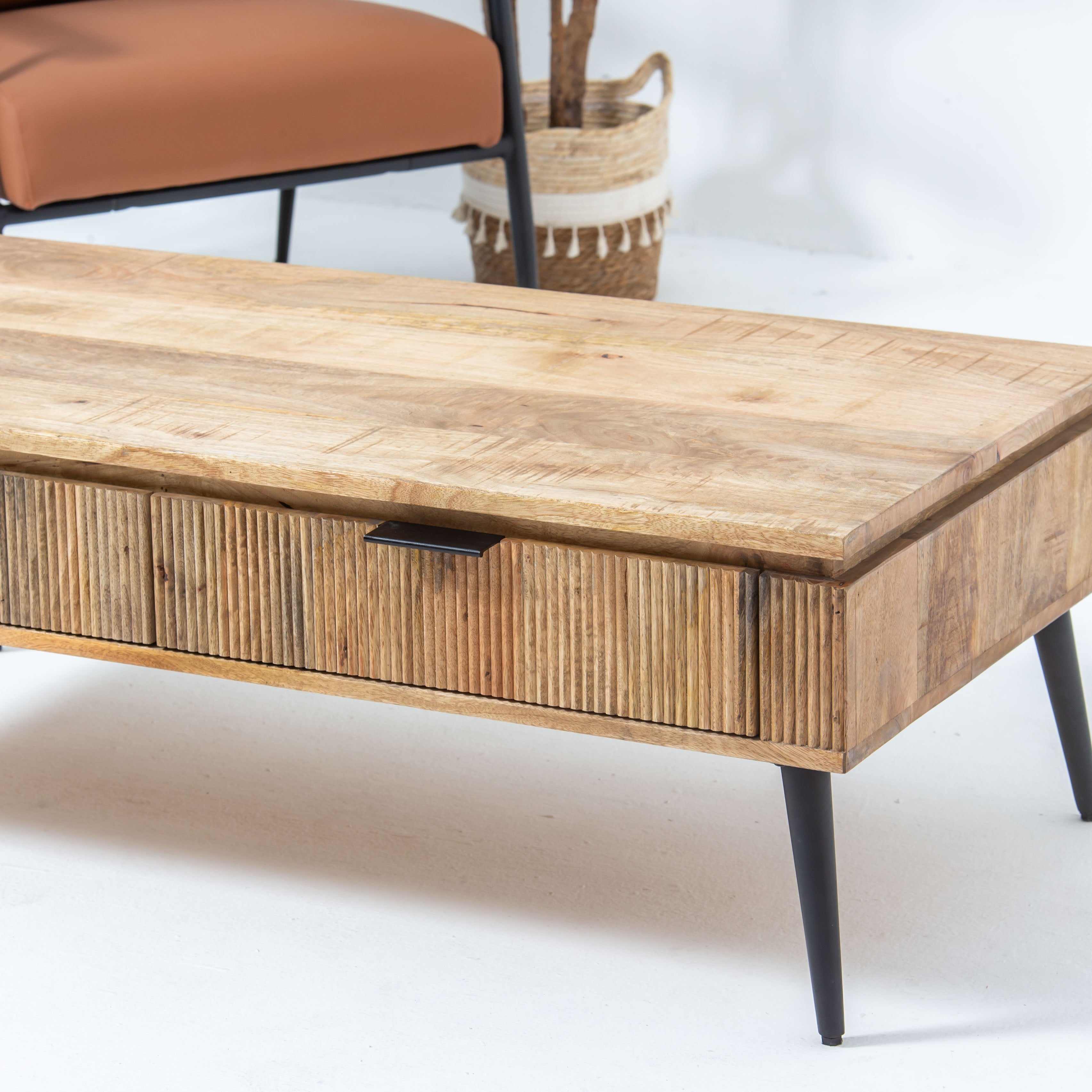 FLUTELINE WOODEN TWO DRAWER COFFEE TABLE