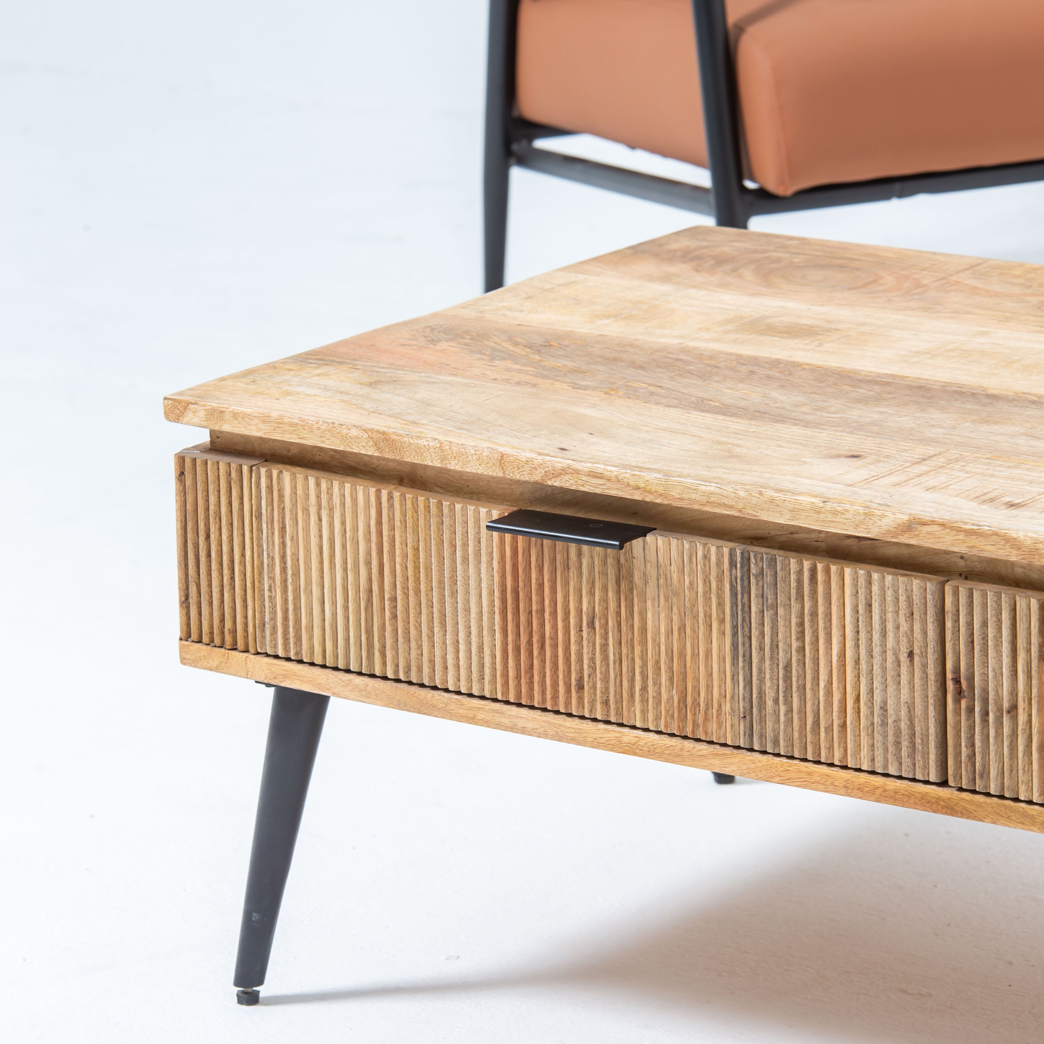 FLUTELINE WOODEN TWO DRAWER COFFEE TABLE