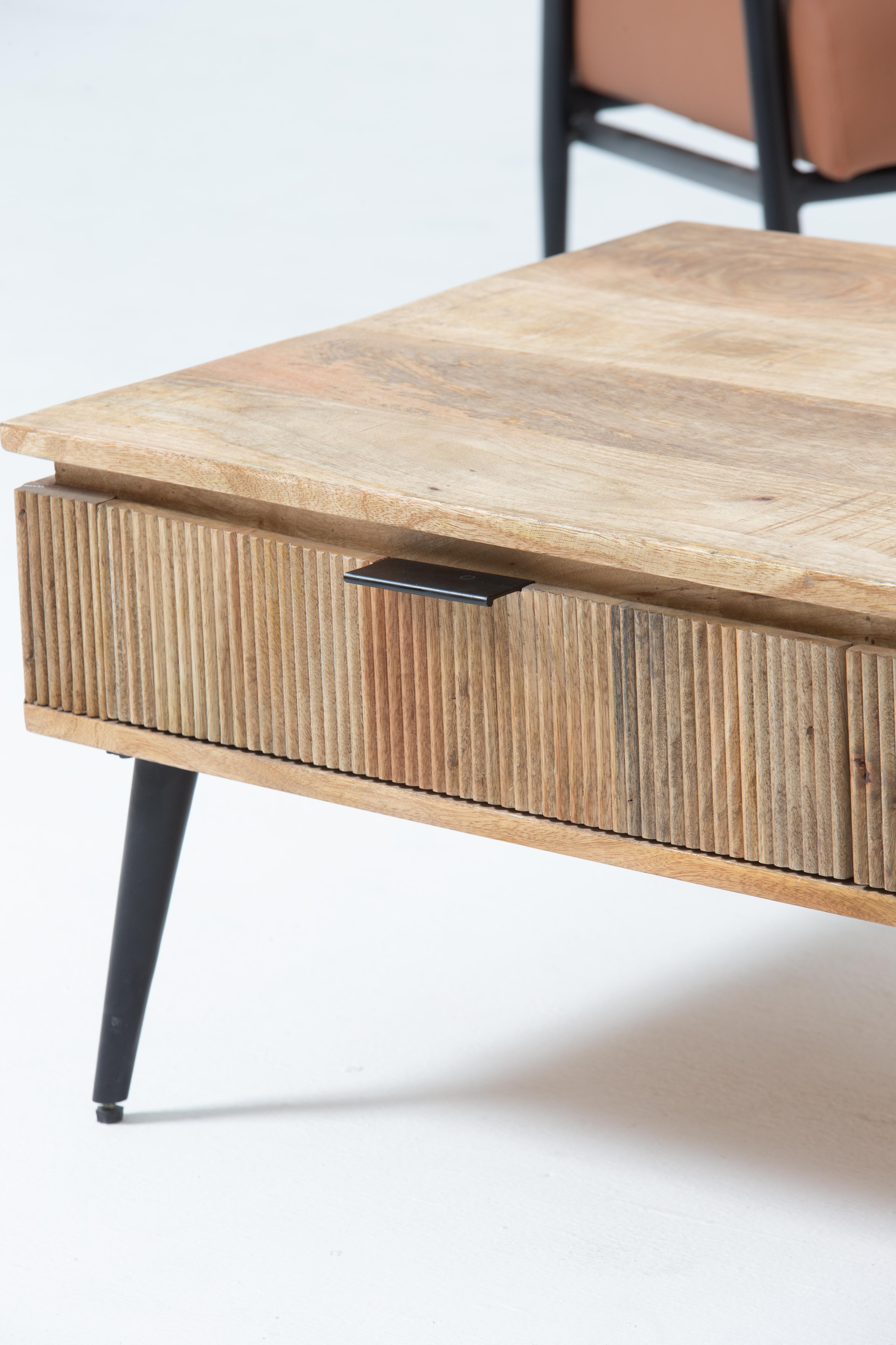 FLUTELINE WOODEN TWO DRAWER COFFEE TABLE