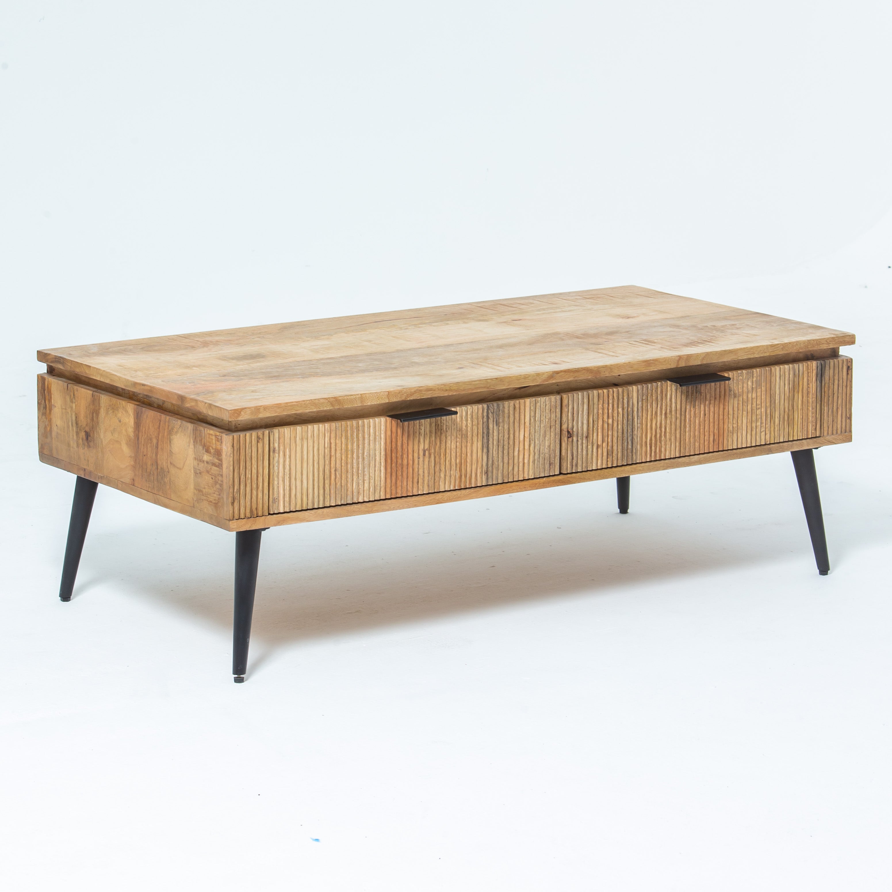 FLUTELINE WOODEN TWO DRAWER COFFEE TABLE