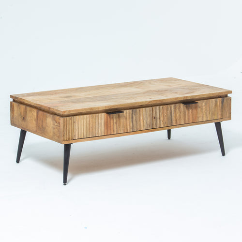 FLUTELINE WOODEN TWO DRAWER COFFEE TABLE