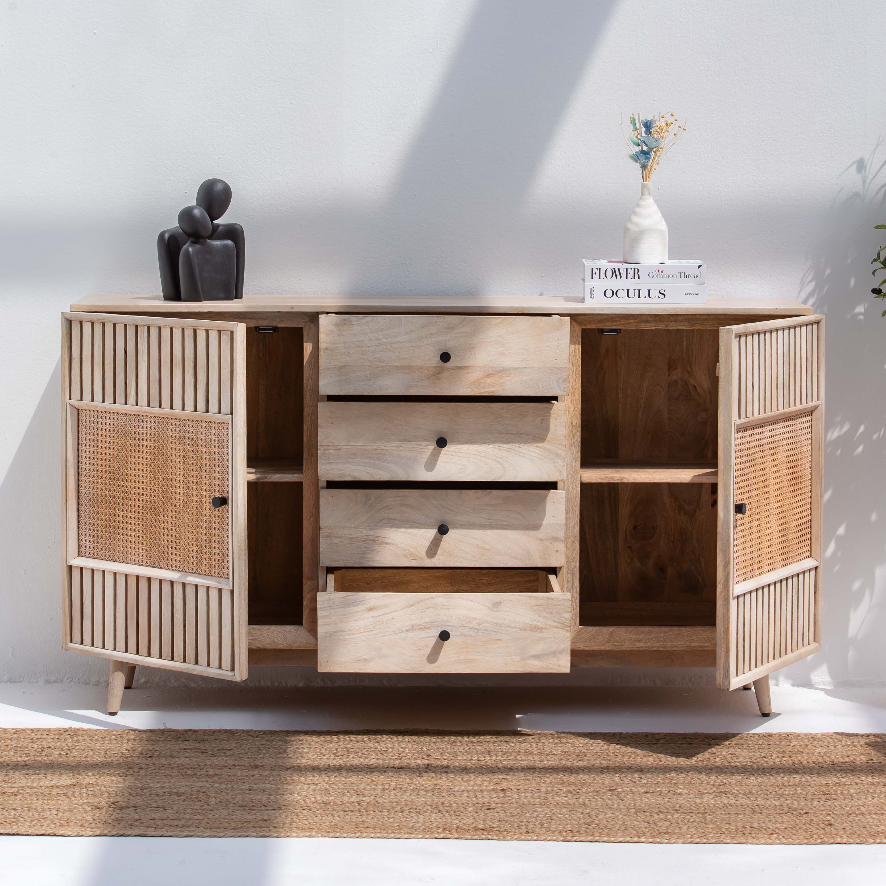 CANOVIA CANE TWO DOOR FOUR DRAWER SIDEBOARD