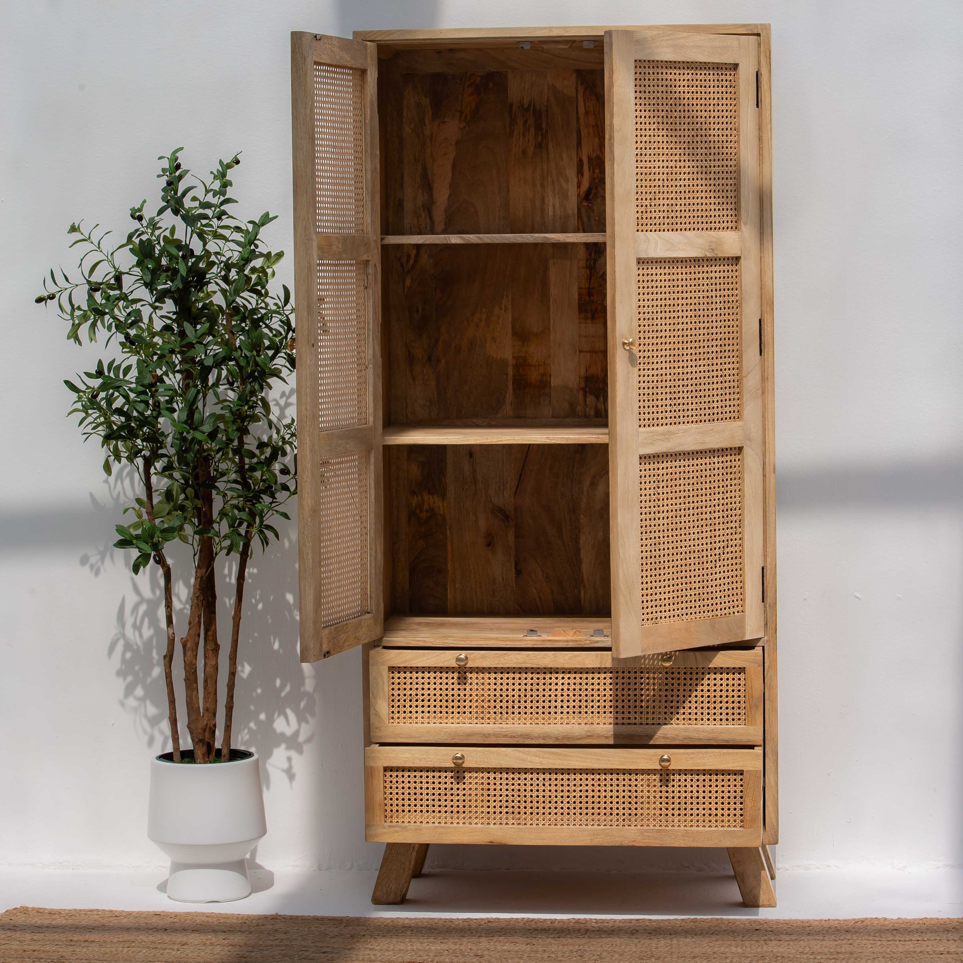 CANOVIA TWO DOOR TWO DRAWER CANE CABINET