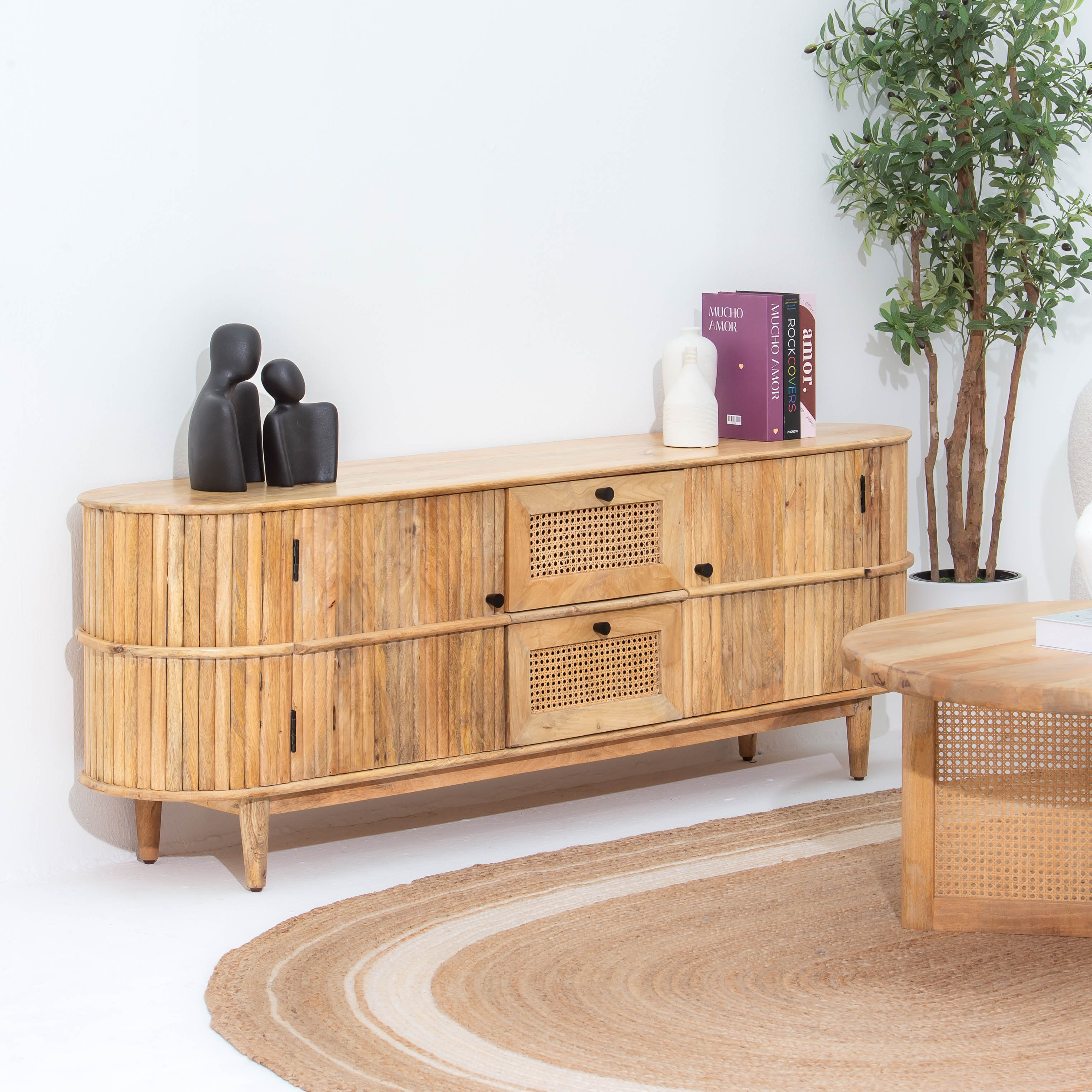 LUWIN LINING CANE FTD TWO DRAWER TWO WDN DOOR TV STAND