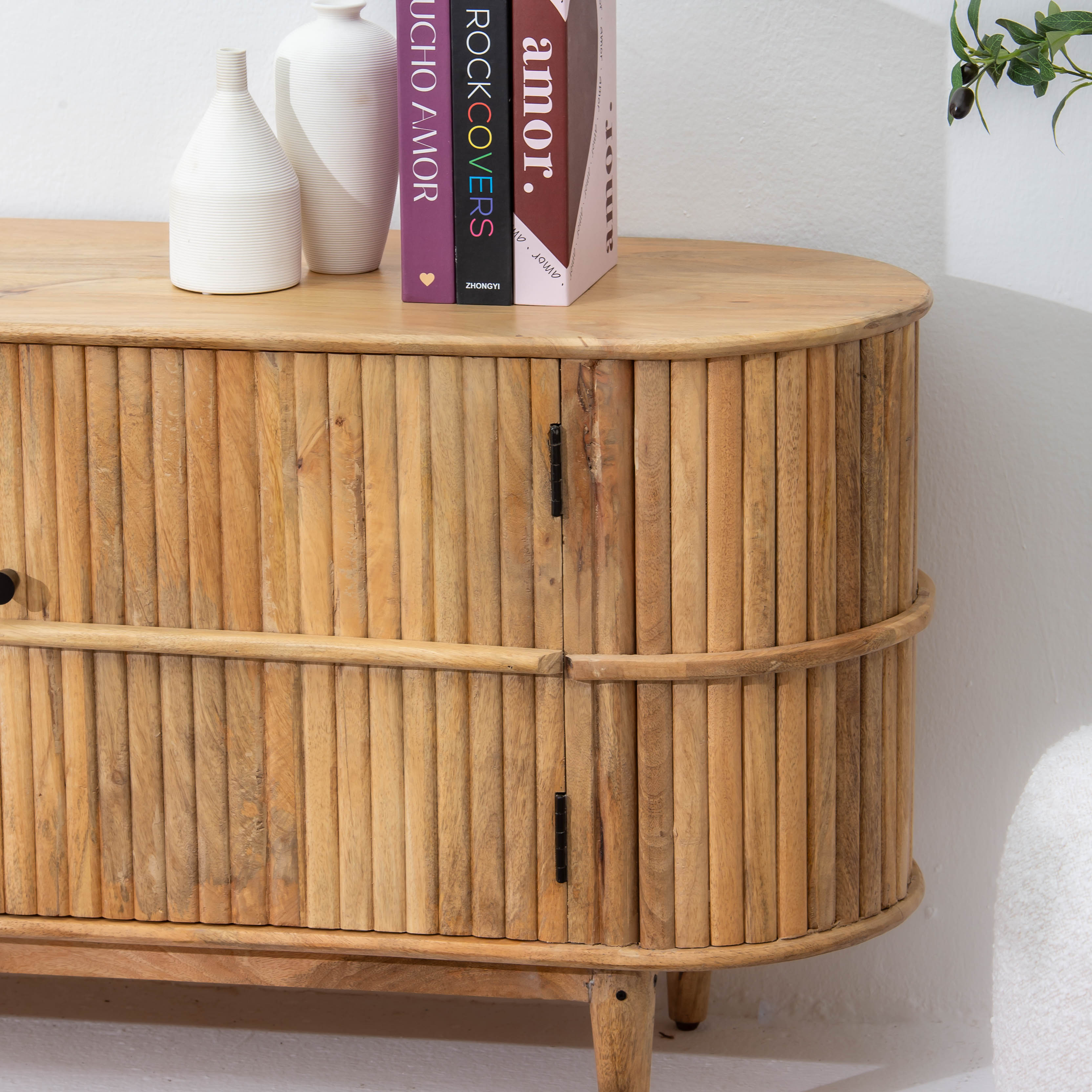 LUWIN LINING CANE FTD TWO DRAWER TWO WDN DOOR TV STAND