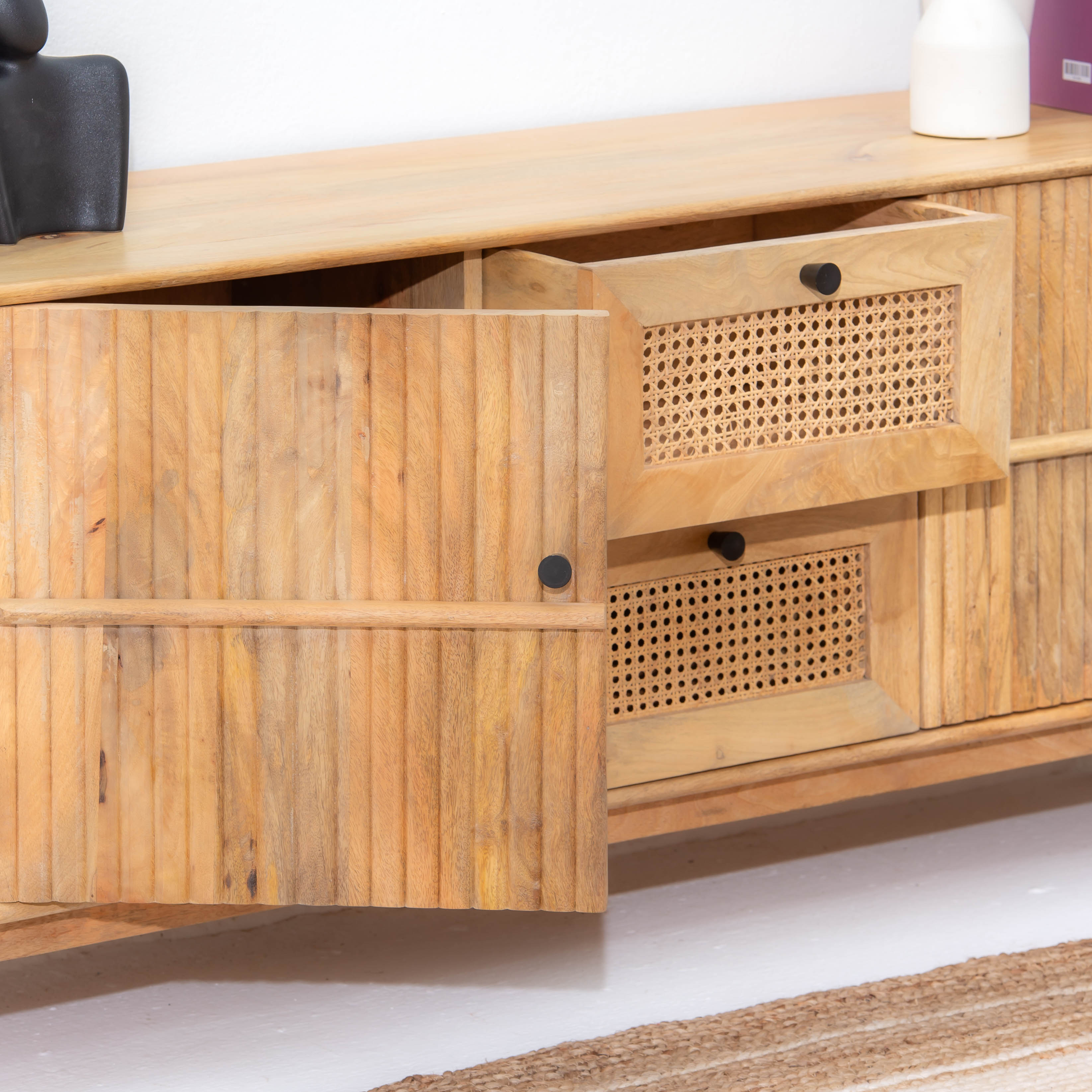 LUWIN LINING CANE FTD TWO DRAWER TWO WDN DOOR TV STAND