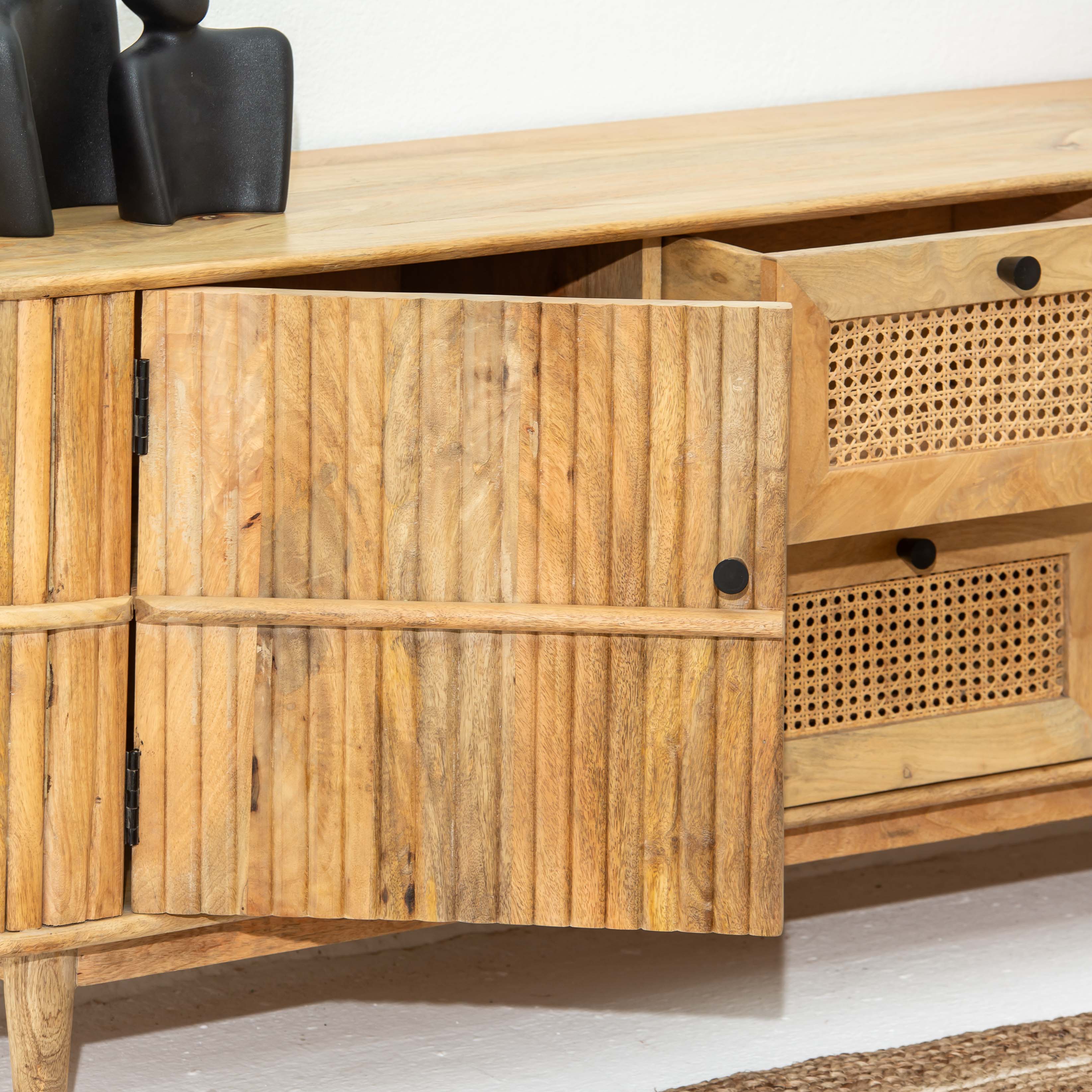 LUWIN LINING CANE FTD TWO DRAWER TWO WDN DOOR TV STAND