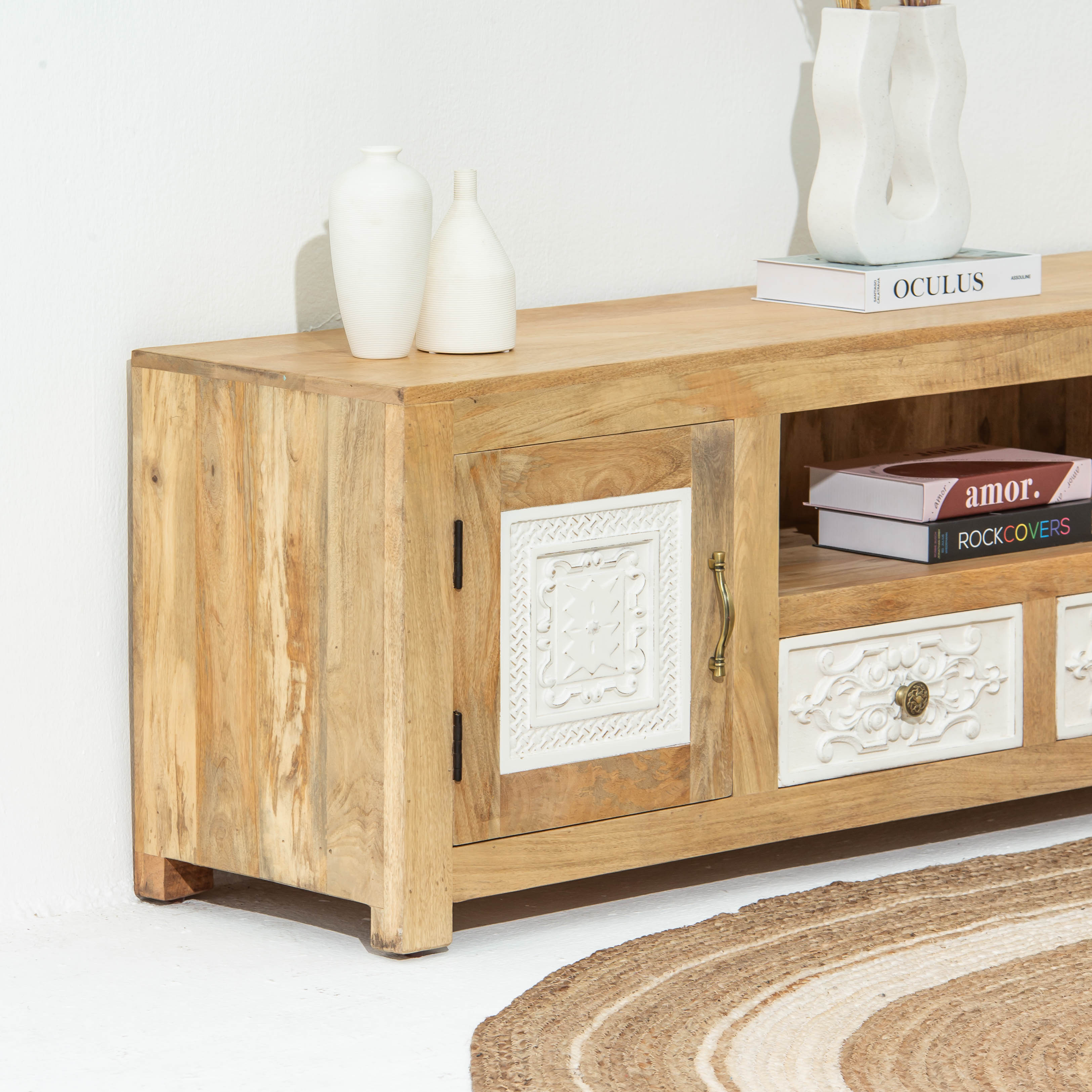 PUSHKAR WOODEN CARVING TV STAND