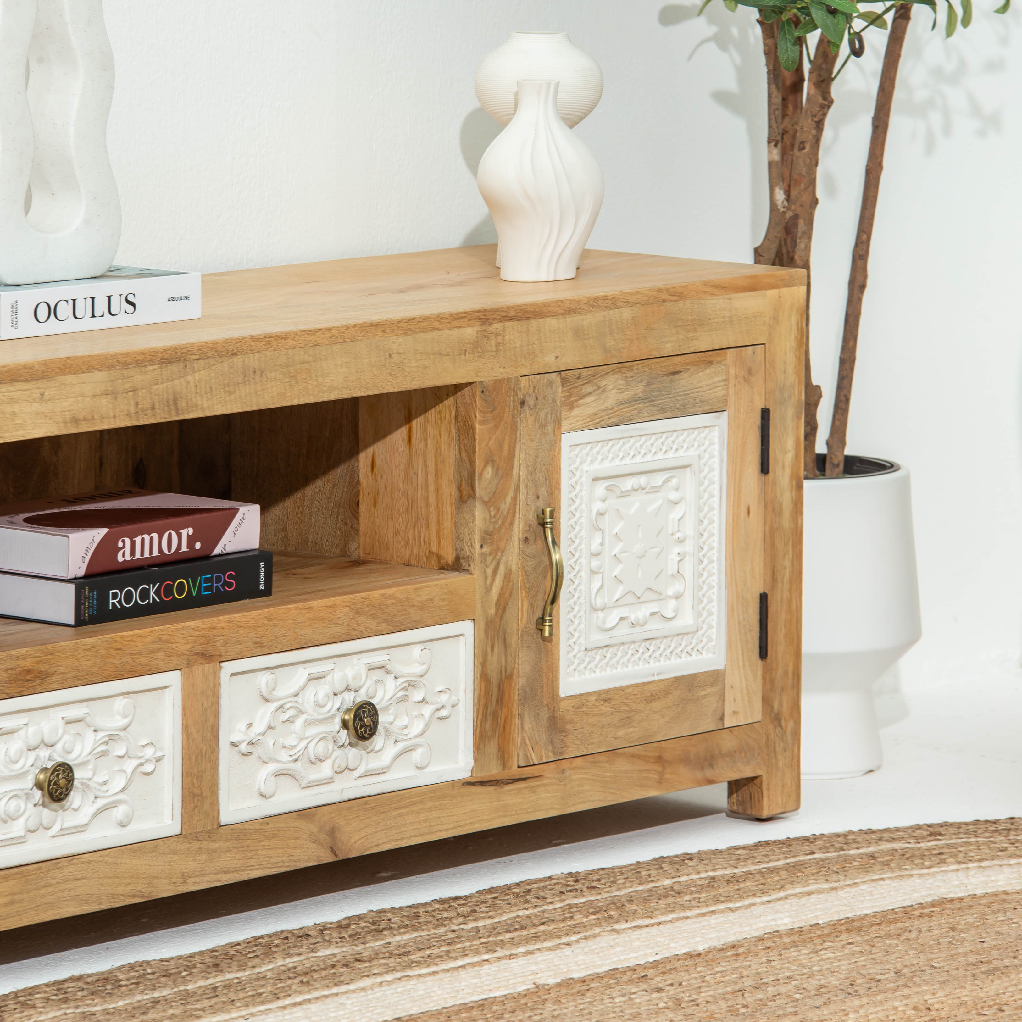 PUSHKAR WOODEN CARVING TV STAND