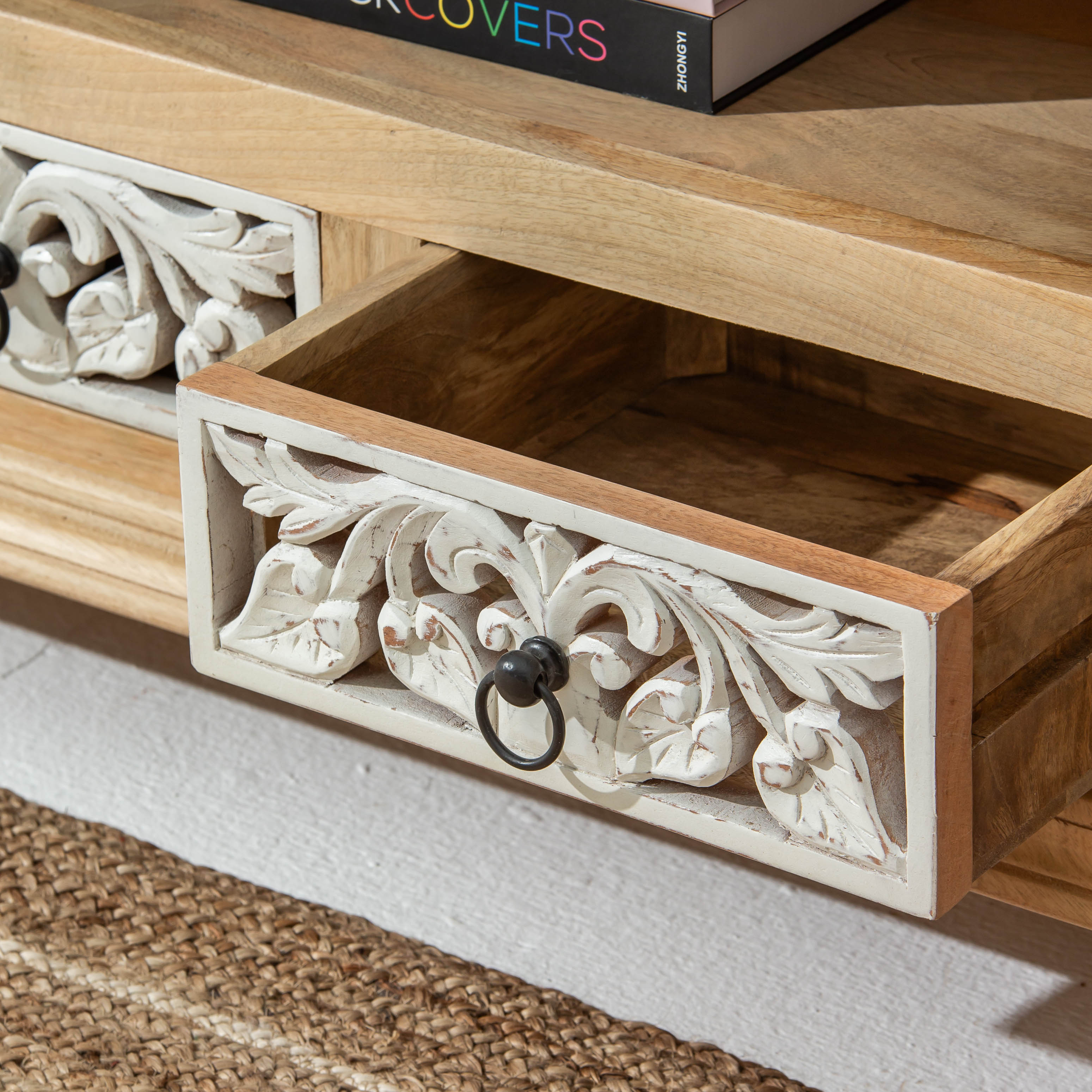 CALVIAN WOODEN CARVING TV STAND