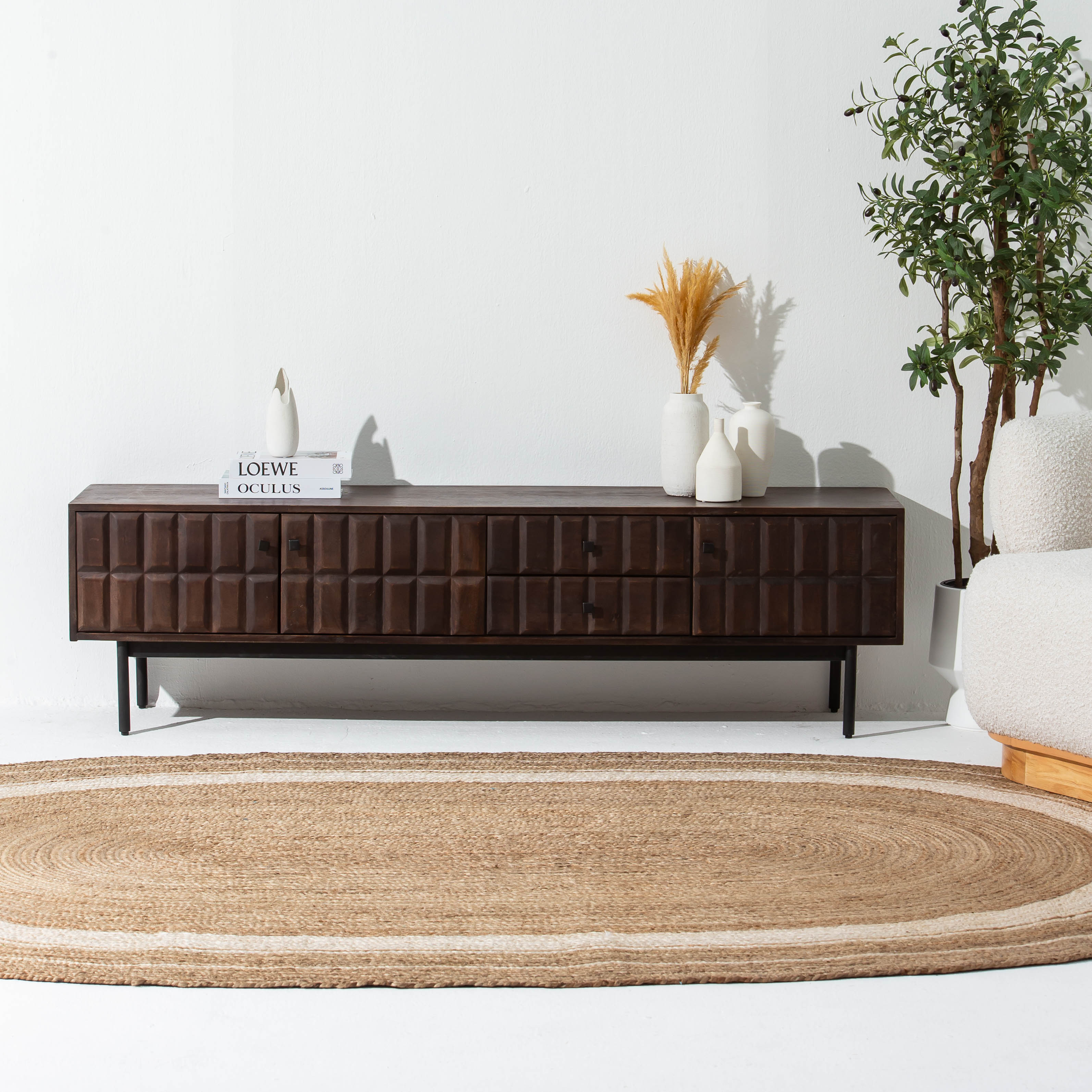 NUVOR WOODEN THREE DOOR TWO DRAWER TV STAND